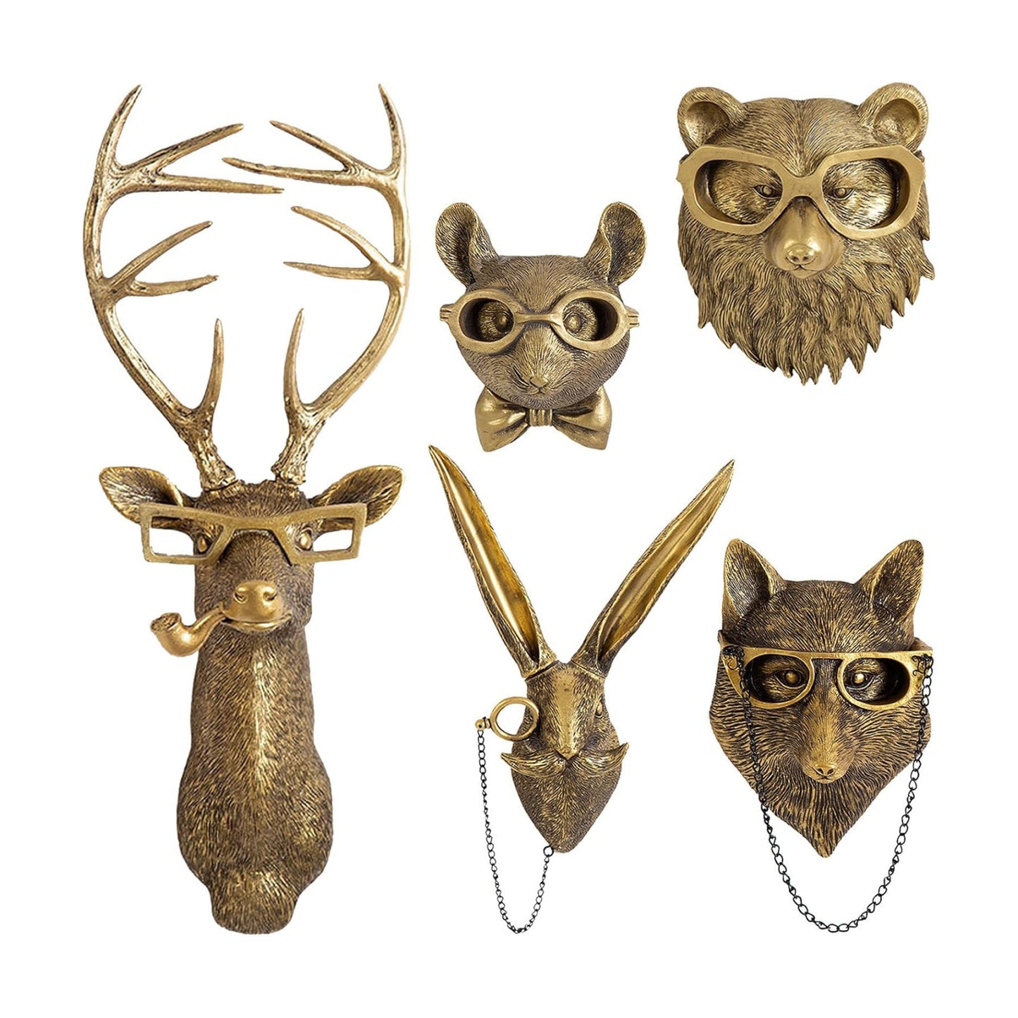 Faux Deer Head Mount / Gold / Set of 5