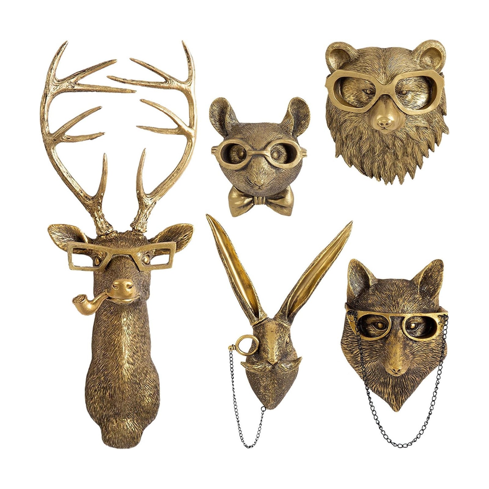 Faux Deer Head Mount / Gold / Set of 5
