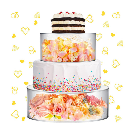 Sunnyray 2 Pcs Acrylic Cake Stands for Dessert Table Clear Fillable Cake Riser Cupcake Tier with LED Strings for