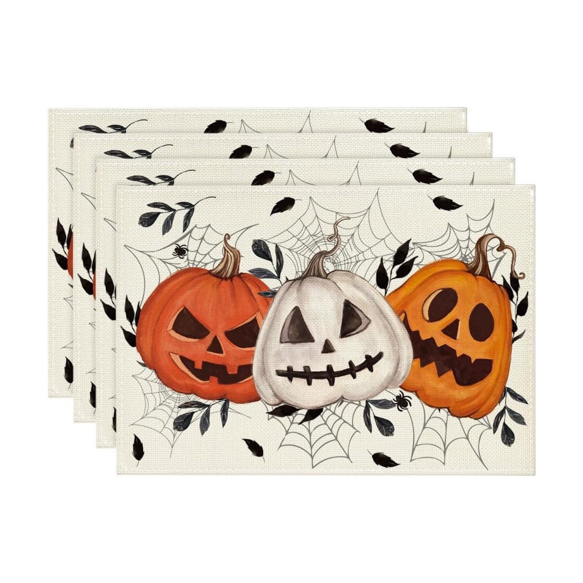 Artoid Mode Pumpkins Spider Web Halloween Placemats Set of 4, 12x18 Inch Fall Holiday Table Mats for Party Kitchen Dining Decoration