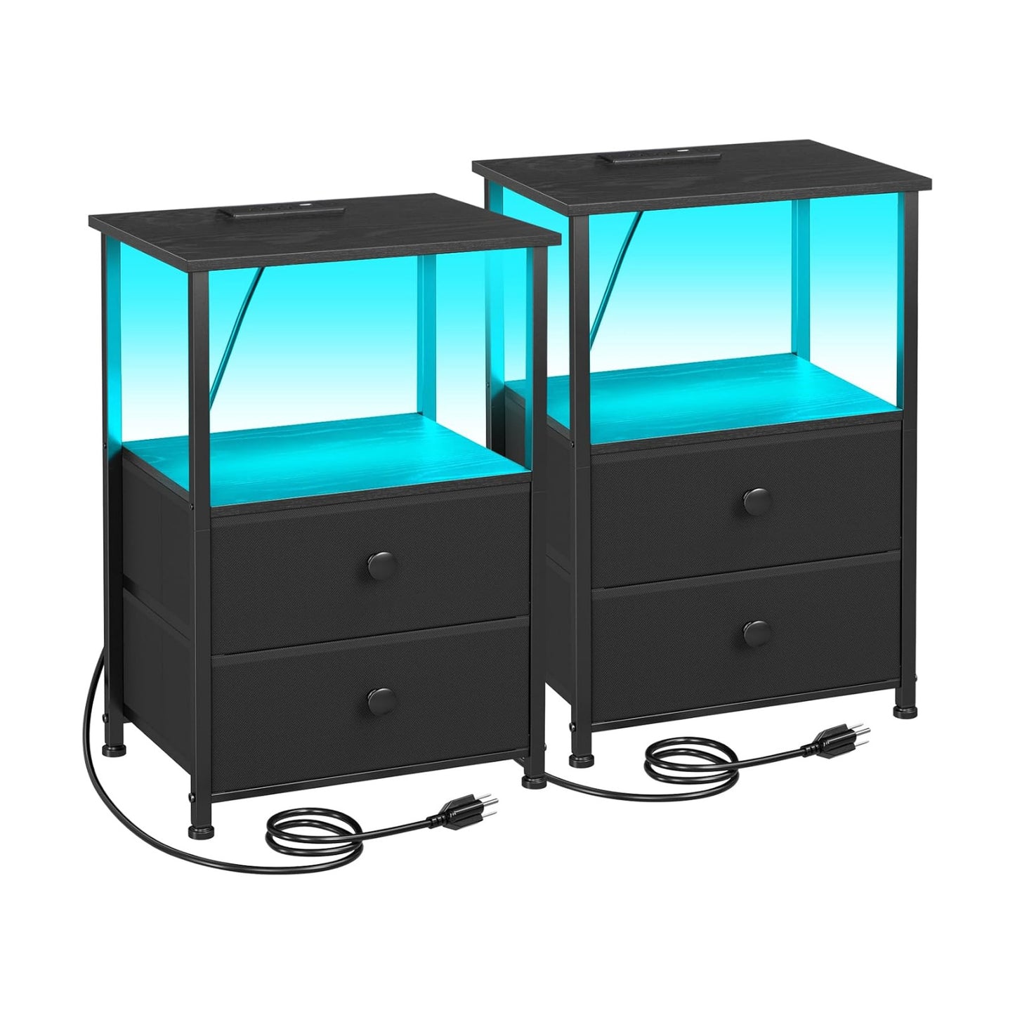LOAKEKEL Nightstands Set of 2, LED Night Stand with Charging Station