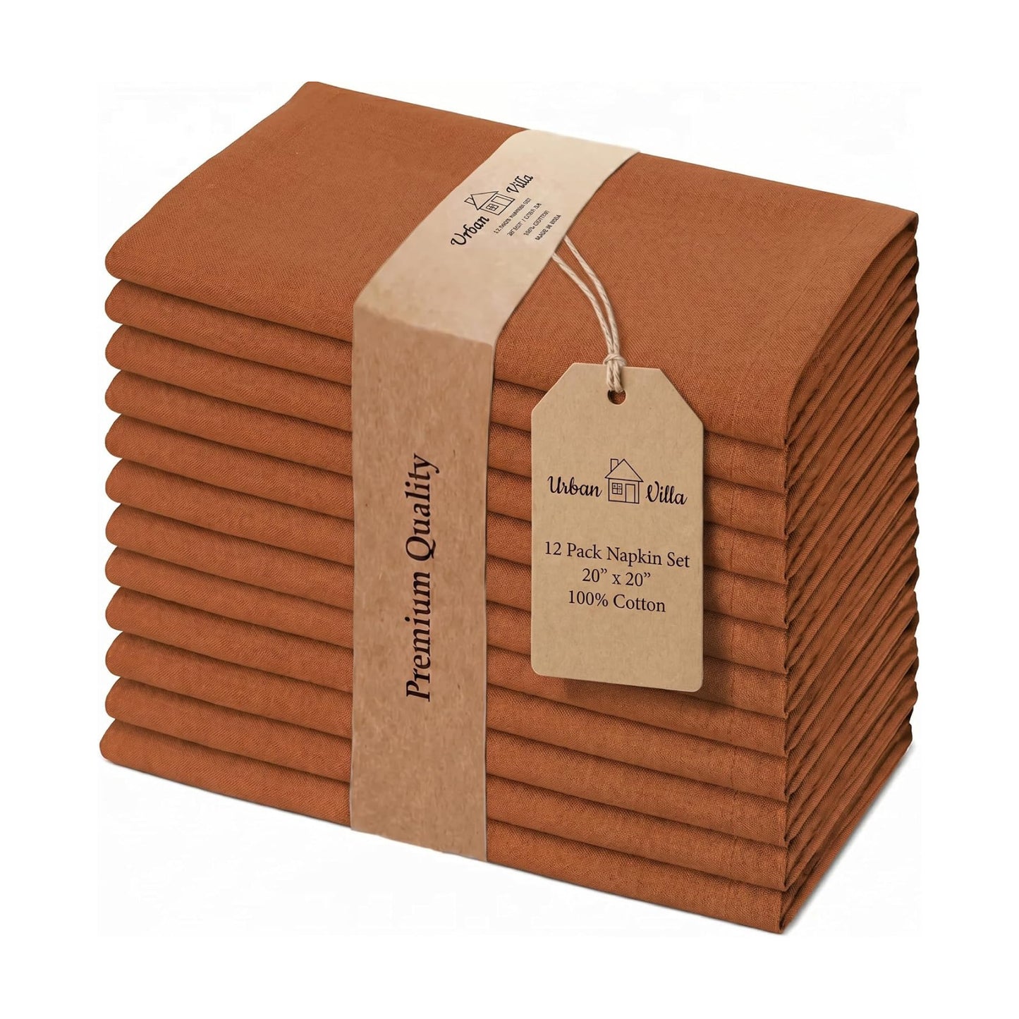 Urban Villa Cloth Napkins Cotton 20x20 (Set of 12) Rust
