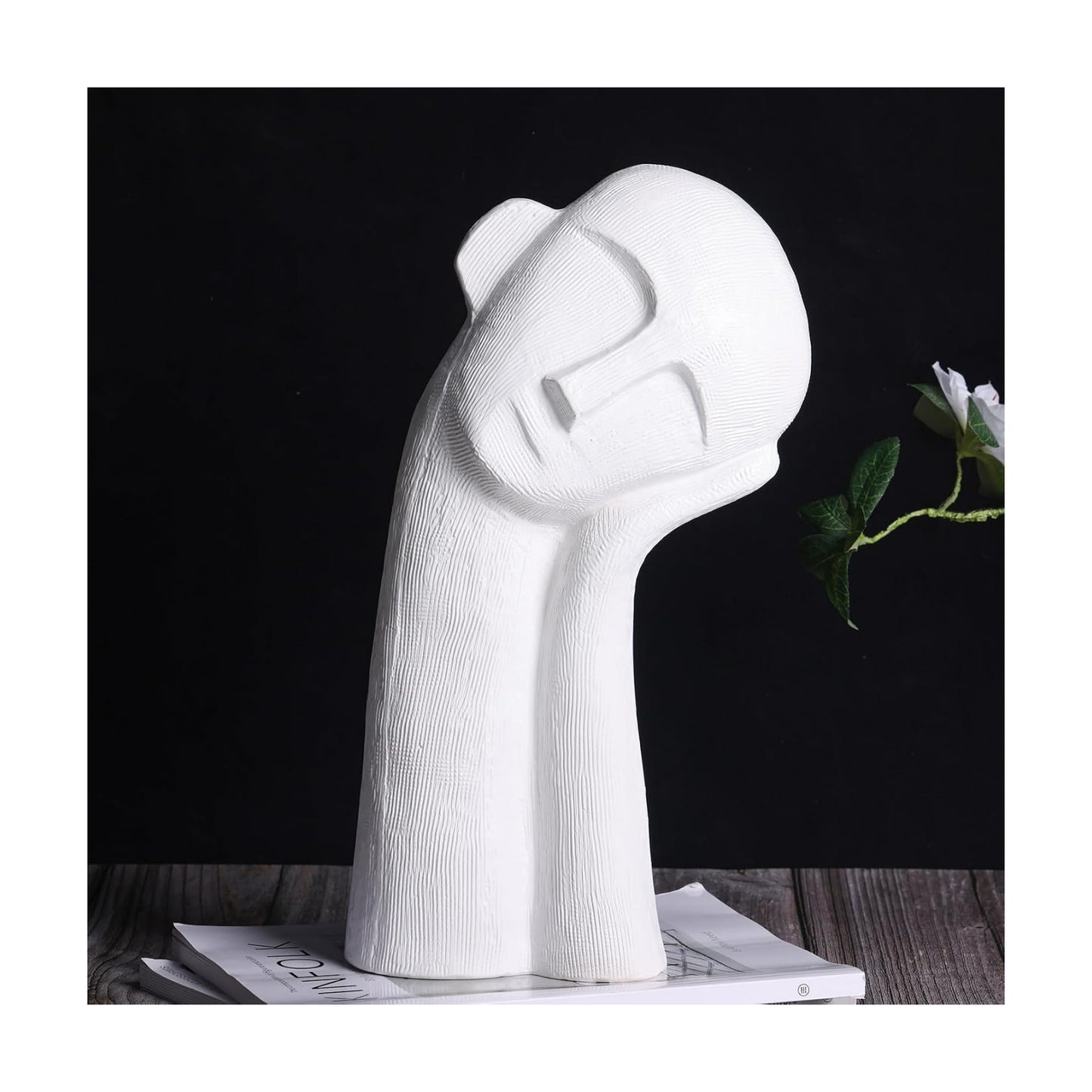 Head Sculpture Ceramic Thinker Statue / White / 14 Inch