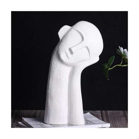 Head Sculpture Ceramic Thinker Statue / White / 14 Inch