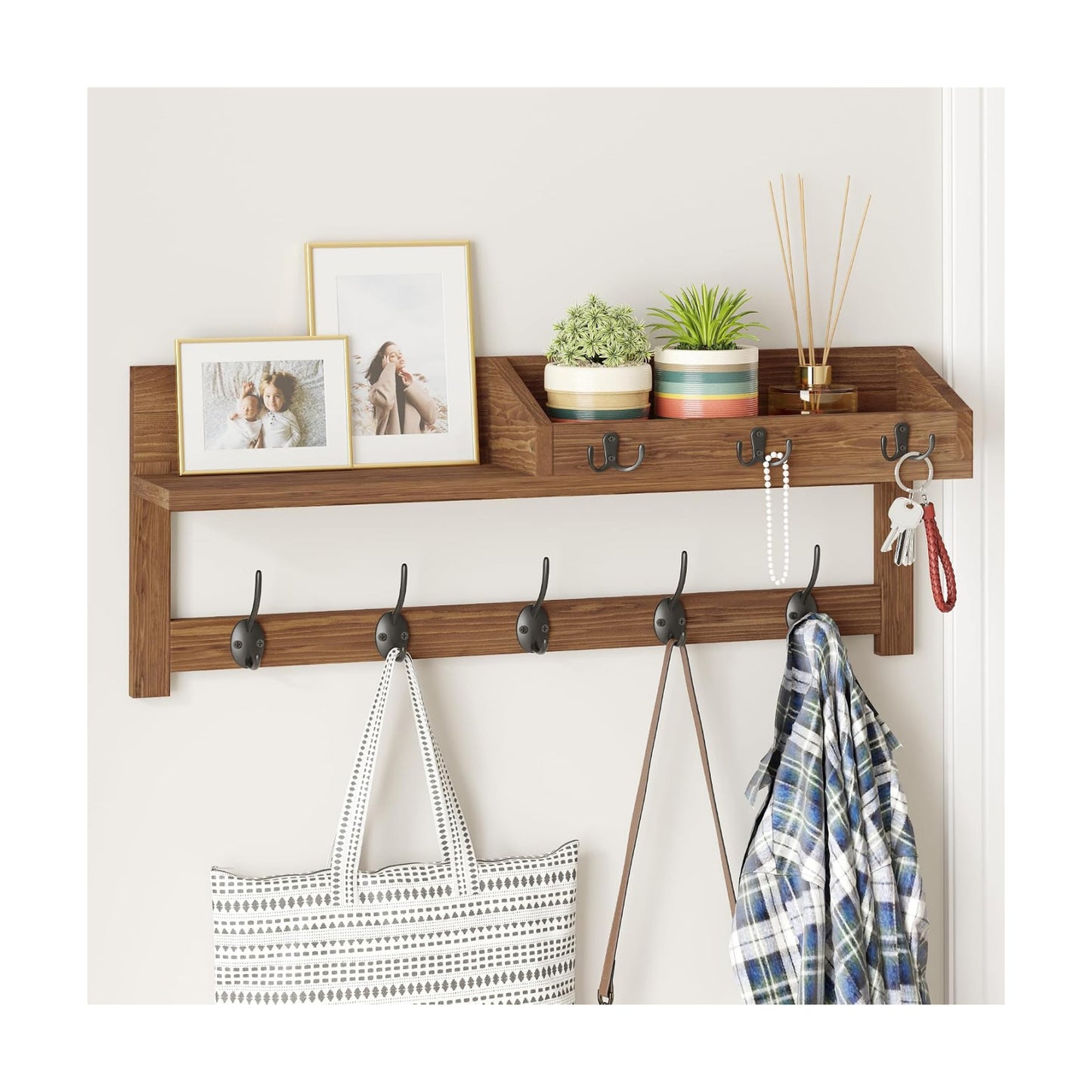 Entryway Wood Coat Hooks / 26.57" L / Brown / 26.57 Inch