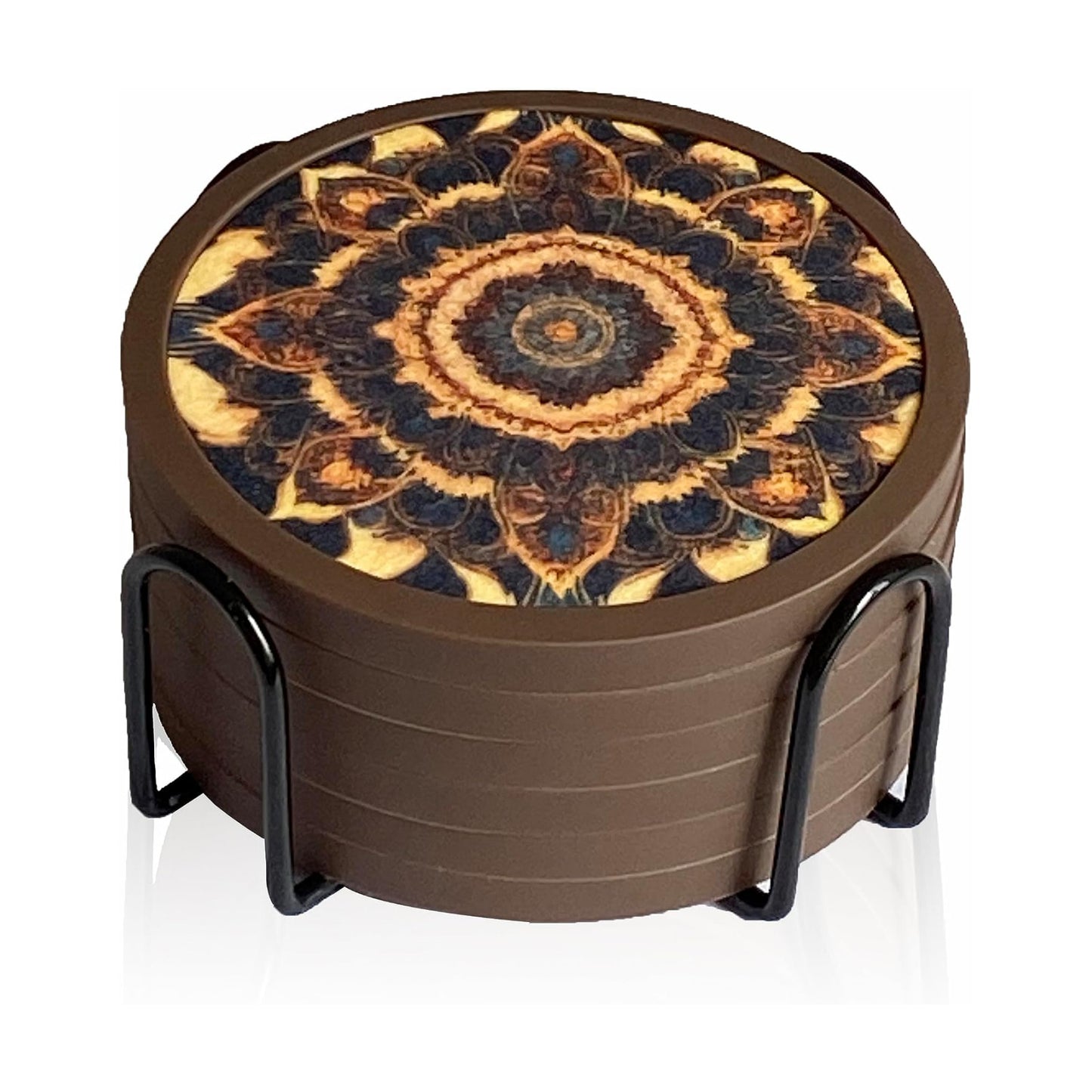 Holder / 4.3 Inch Coasters with 4.5 Inch Holder / Dual-sided Mandala-themed Patterns / 4.3 Inch