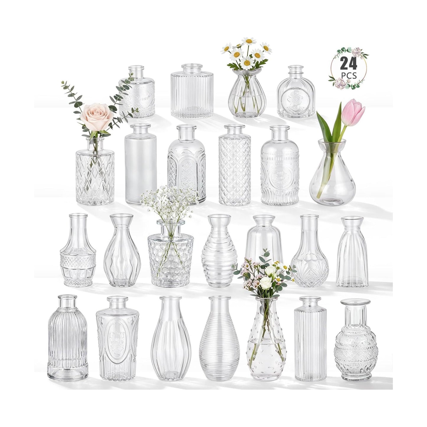 Glass Bud Vase in Bulk / Clear / Set of 24