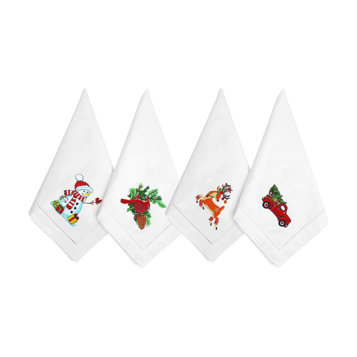 HCRAFT Embroidered Cotton Table Napkin, Cloth Napkins Set of 4 18"x18" Mix Christmas with Animals Napkin Square Fabric, Dining Room, Napkins Cloth Machine Washable, Christmas Napkins, Present Ideas
