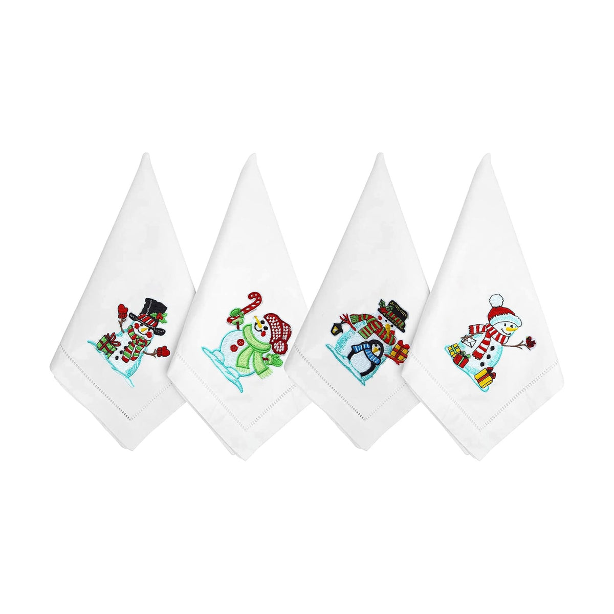 HCRAFT Embroidered Cotton Table Napkin, Cloth Napkins Set of 4 18"x18" Snowman Napkin Square Fabric, Dining Room, Napkins Cloth Machine Washable, Christmas Napkins, Great Present Ideas