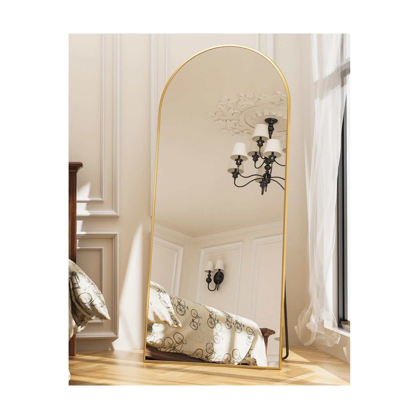 Antok 71" x32” Arched Full Length Mirror, Floor Mirror with Stand,Gold