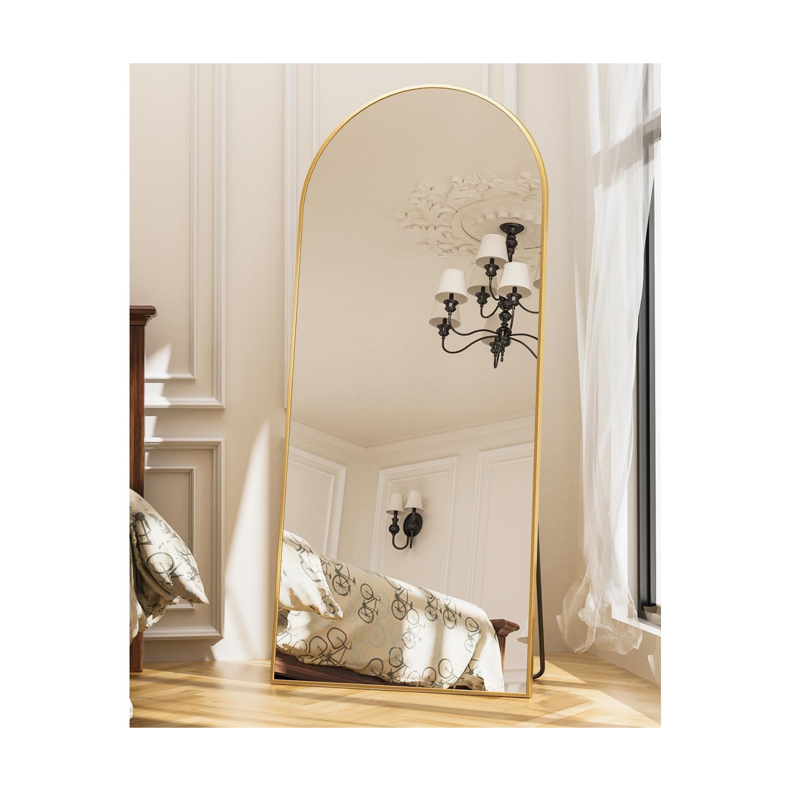 Antok 71" x32” Arched Full Length Mirror, Floor Mirror with Stand,Gold