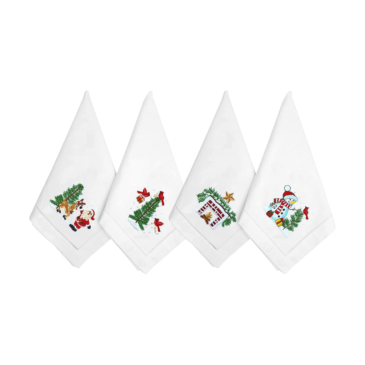 HCRAFT Embroidered Cotton Table Napkin, Cloth Napkins Set of 4 18"x18" Christmas Fireplace Napkin Square Fabric, Dining Room, Napkins Cloth Machine Washable, Christmas Napkins, Great Present Ideas
