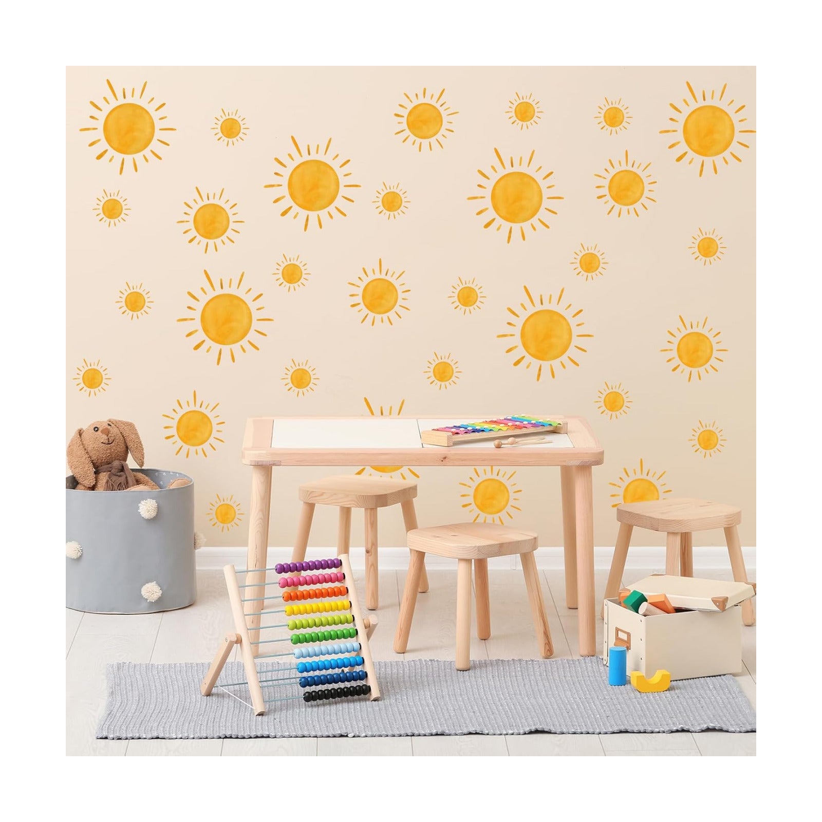 9 Sheet Boho Sun Wall Stickers Watercolor Sun Decals Sunshine Removable Self-Adhesive Wall / Yellow