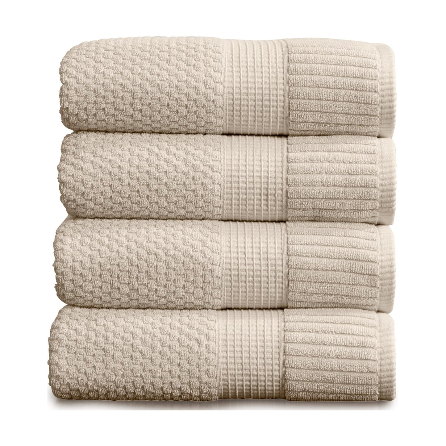 NY Loft 100% Cotton 4-Pack Bath Towel Set | Sand | Oeko-TEX | Quick-Dry | Four 30" x 52" Bath Towels | Super Absorbent