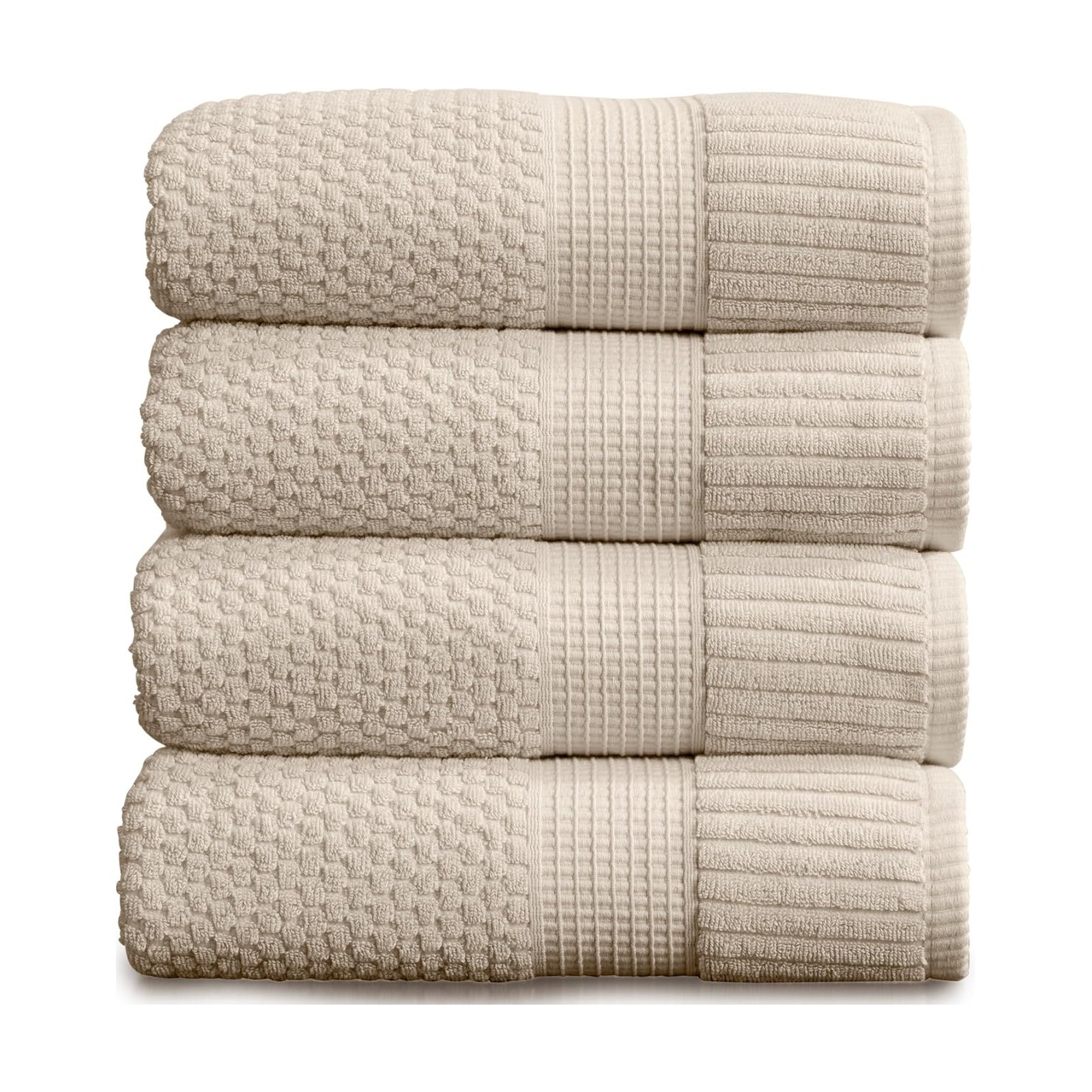 NY Loft 100% Cotton 4-Pack Bath Towel Set | Sand | Oeko-TEX | Quick-Dry | Four 30" x 52" Bath Towels | Super Absorbent