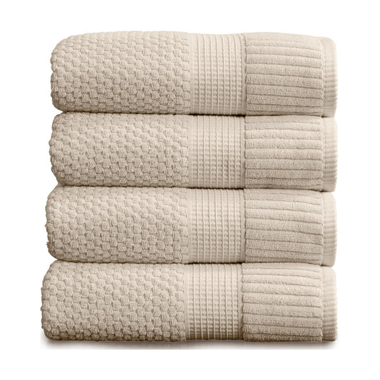 NY Loft 100% Cotton 4-Pack Bath Towel Set | Sand | Oeko-TEX | Quick-Dry | Four 30" x 52" Bath Towels | Super Absorbent