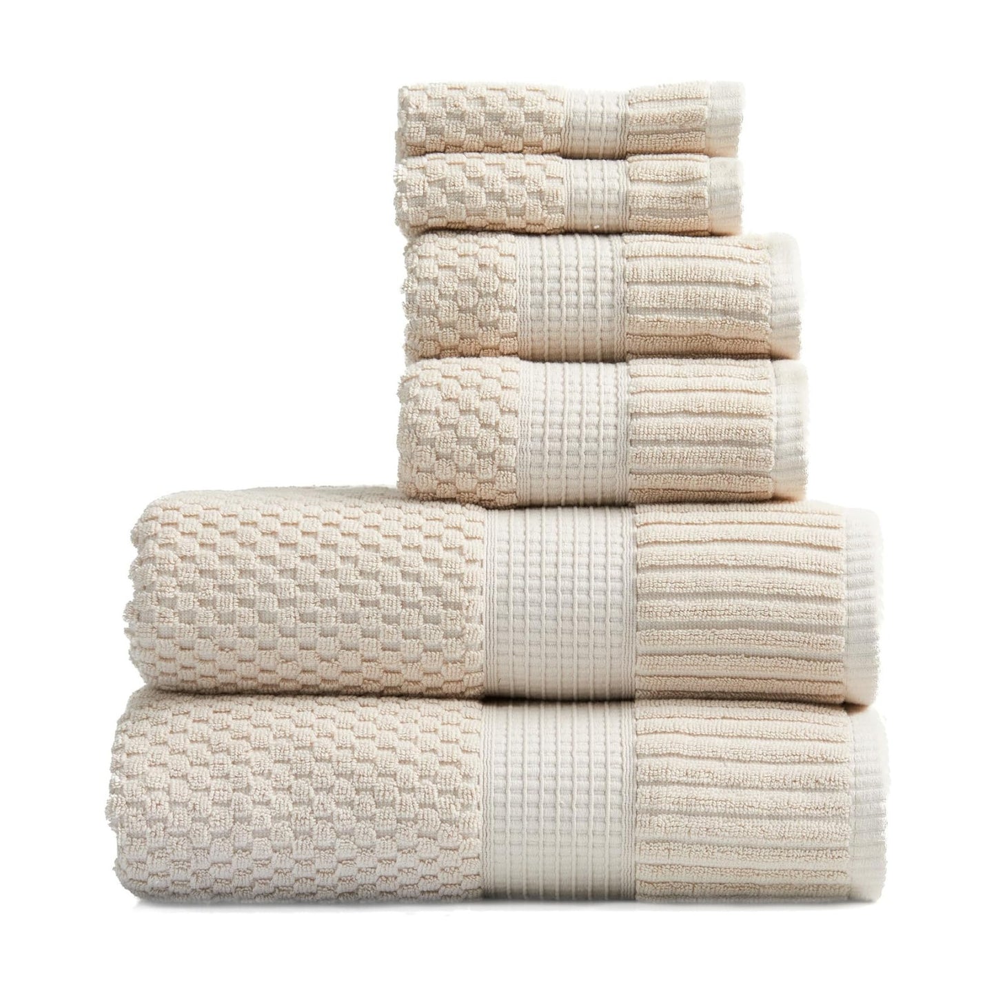 NY Loft 6-Piece Cotton Towel Set - Super Soft & Absorbent, Quick-Dry, Sand Color, OEKO-TEX Certified, Machine Washable