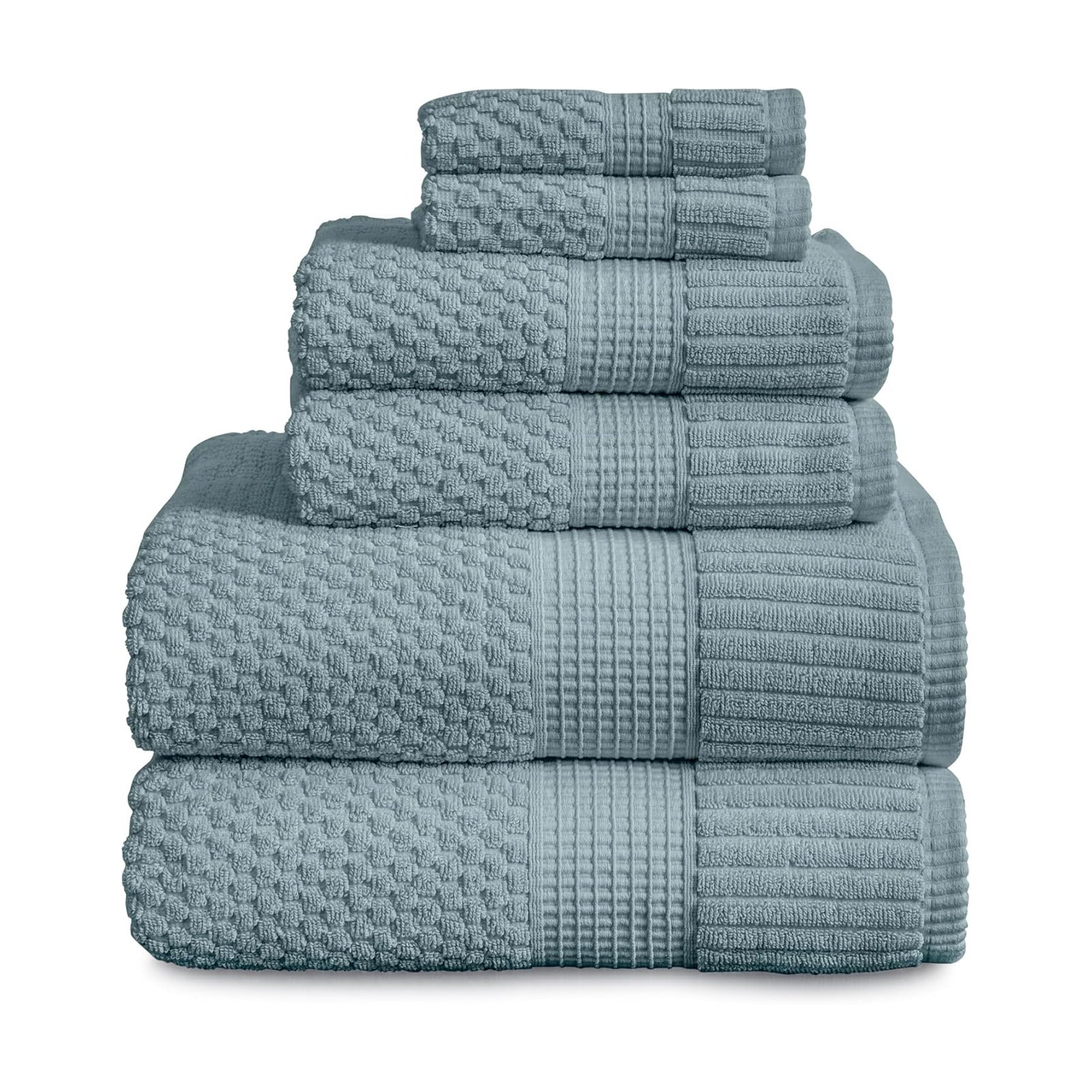 NY Loft 100% Cotton 6-Piece Bath Towel Set | Stormy | Oeko-TEX | Quick-Dry | 30" x 52" Bath Towels | 16" x 28" Hand