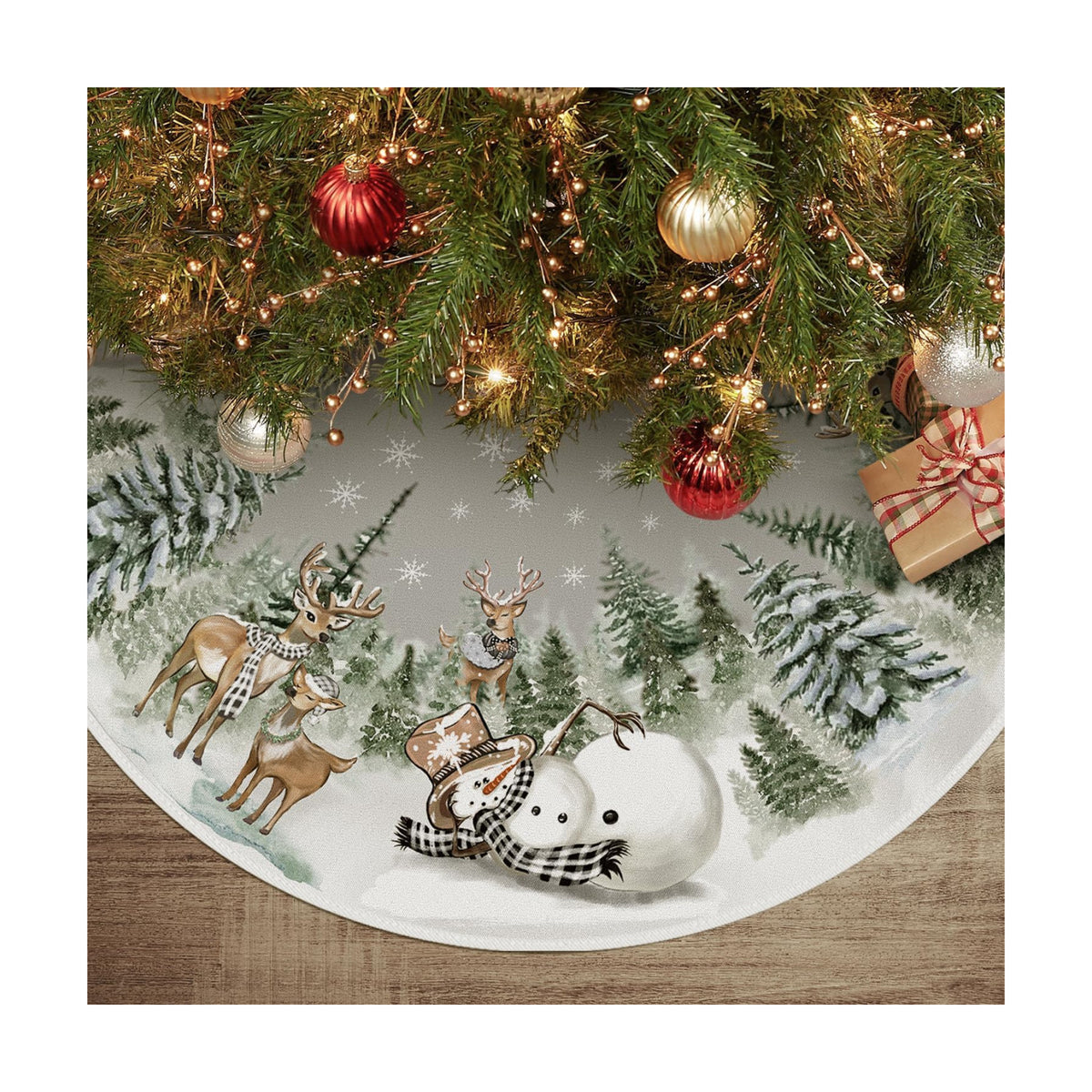 AVOIN colorlife Snowman Reindeer Snowflake Christmas Tree Skirt 36 Inch