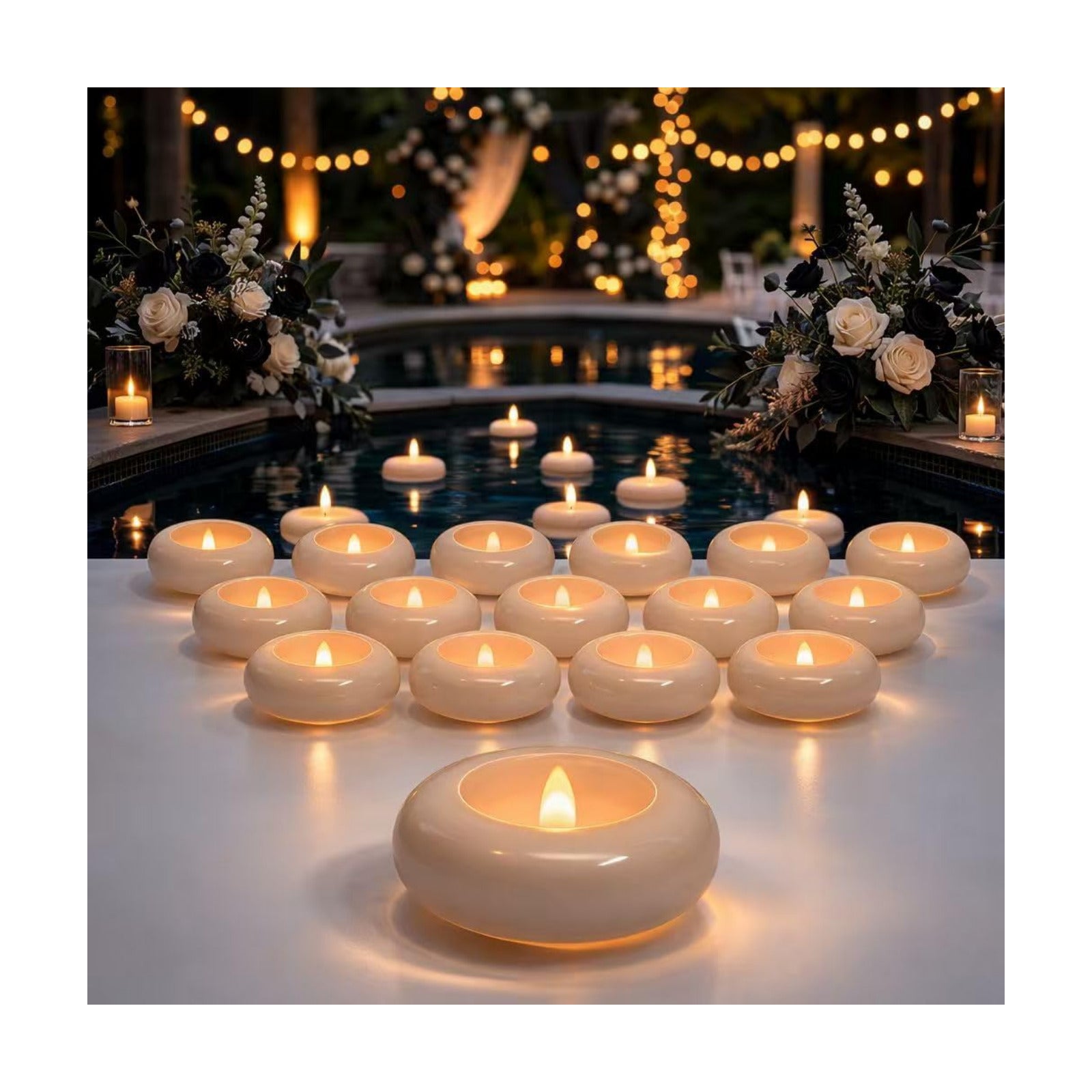 24 Pack Waterproof Flameless Floating Candles, 200-Hour Battery Operated 2.2" LED Tea Lights, Water-Activated