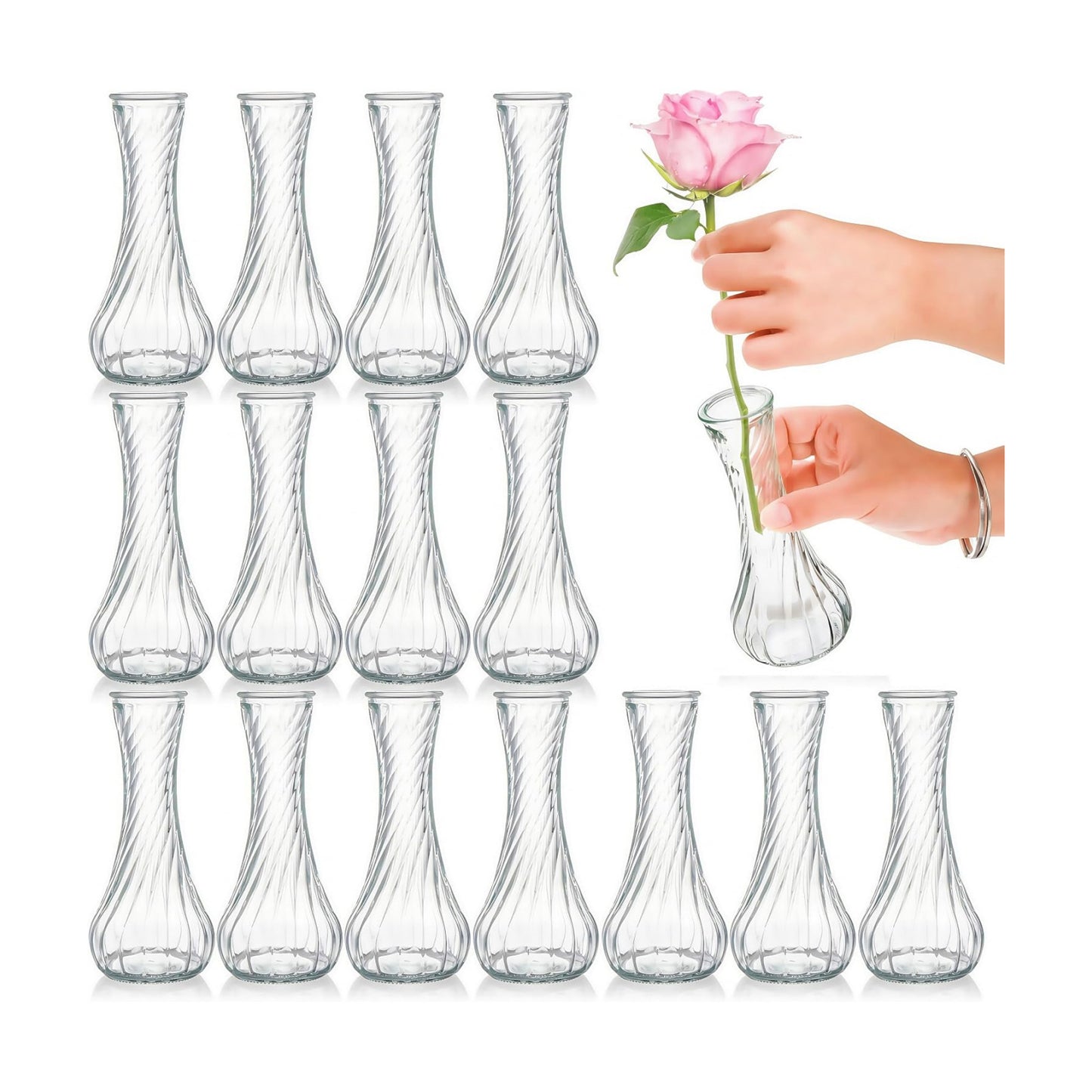 Glass Bud Vase / Clear / Set of 16
