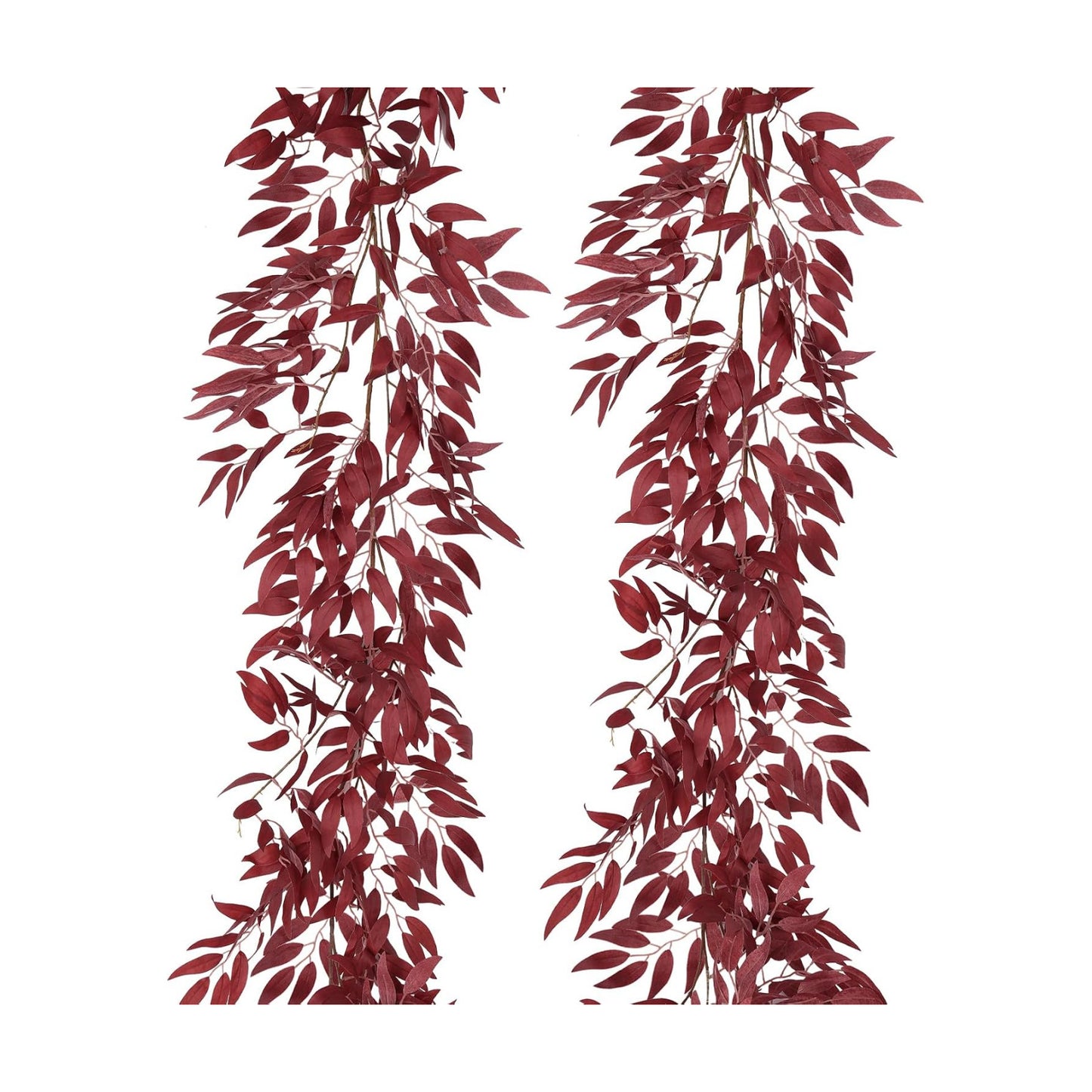 Artificial Hanging Willow Leaves Vine Twigs Fake Silk / Willow Vines Burgundy / 5.7 Inch / Set of 2
