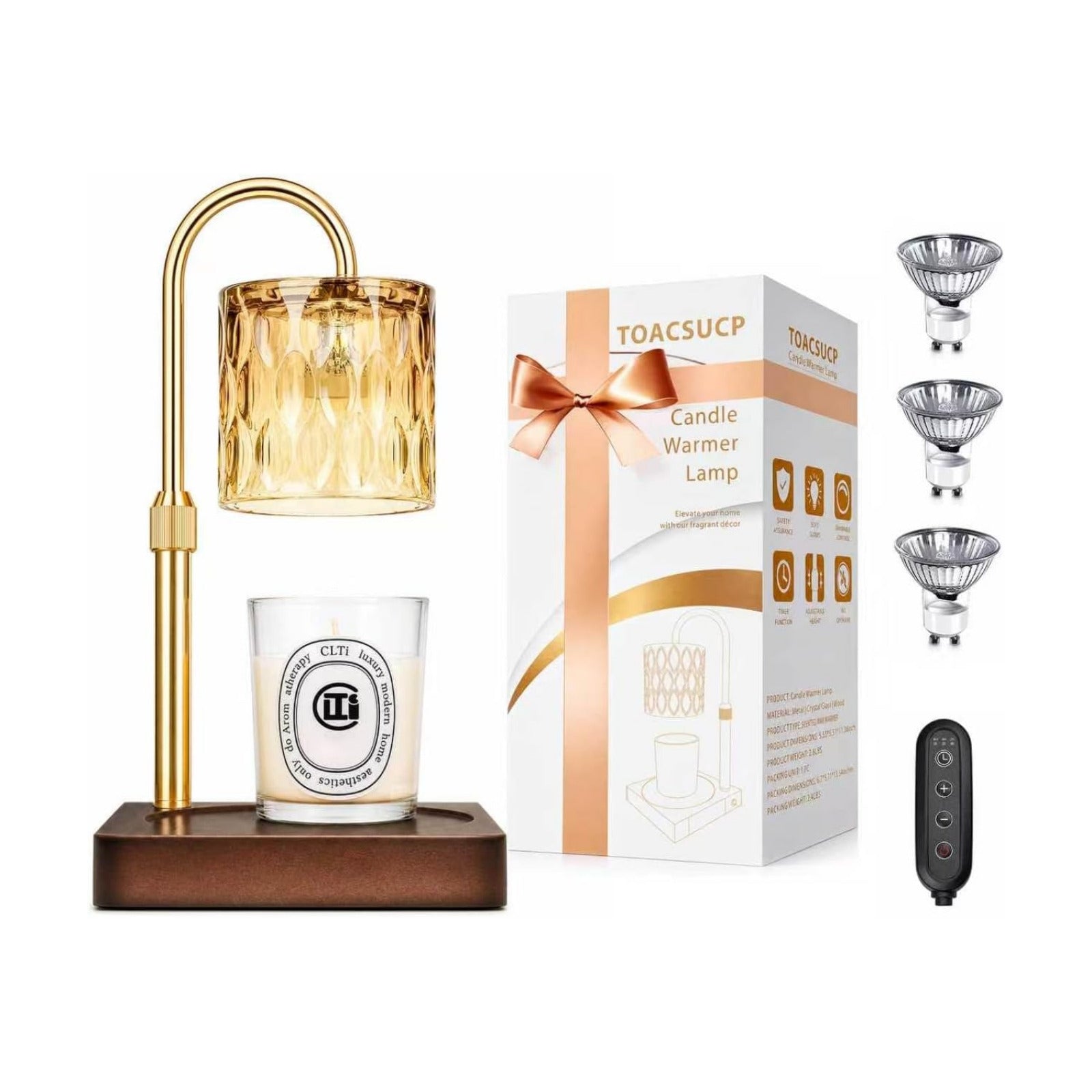 TOACSUCP Candle Warmer Lamp with 3 Bulbs, Adjustable Height Dimmable Candle Warmer with Timer, Compatible with Large