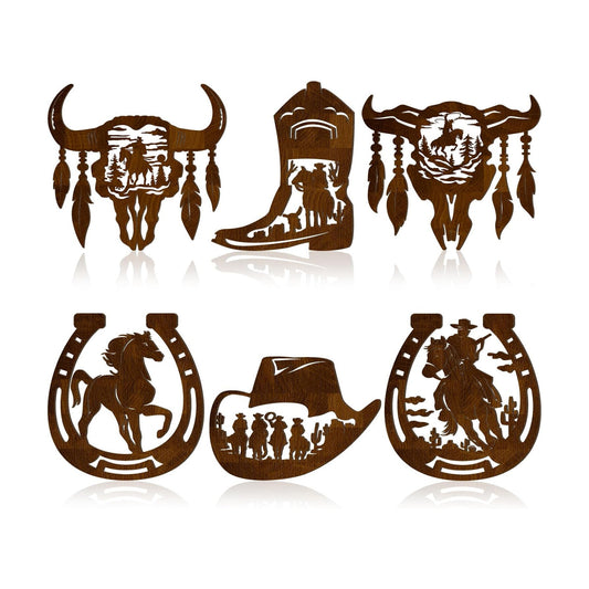 Western Wall Decor Wood Wall Art Rustic Hat Boot Saddle Deer Bear in the / Brown / Cowboy / Set of 6