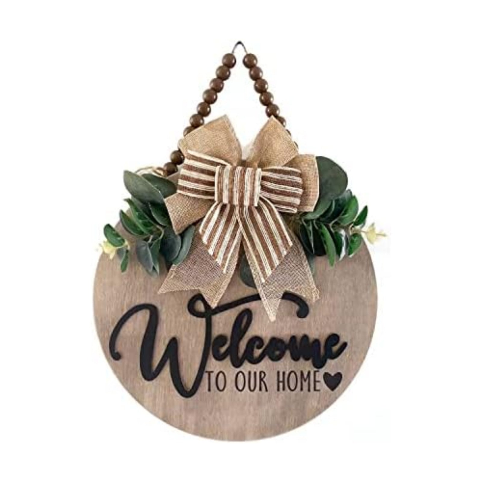 Condorpasea 3D Welcome Sign for Front Door | Home/Farmhouse Porch Décor Wooden Hanging Sign with Artificial Leaves and