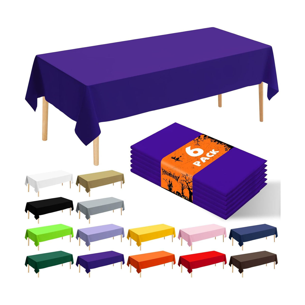 6 Pack Premium Disposable Plastic Tablecloth 54" x 108" Party Table Cloths Disposable for 6 to 8 Foot Tables Indoor or Outdoor Birthdays Weddings Christmas Anniversary Buffet Table (Dark purple)