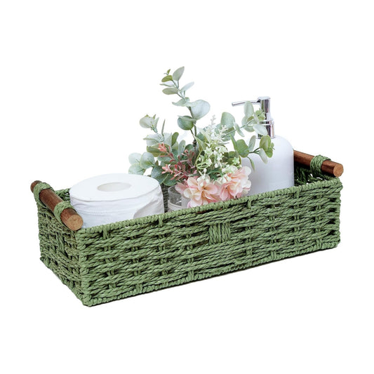Round Paper Rope Storage Basket Wicker Baskets for Organizing / Green