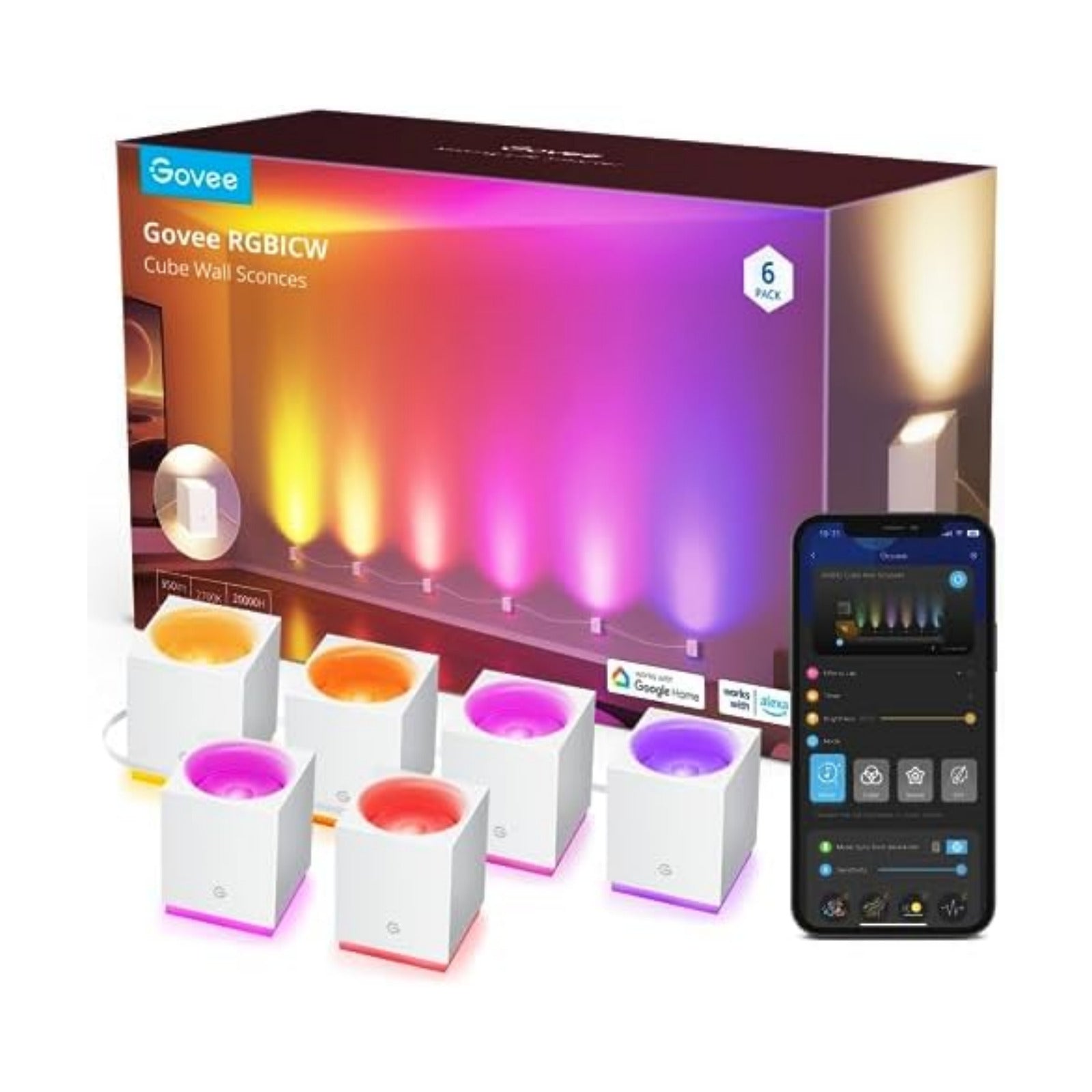 Govee Cube Wall Sconces, RGBIC LED Wall Light Works with Alexa, 15ft