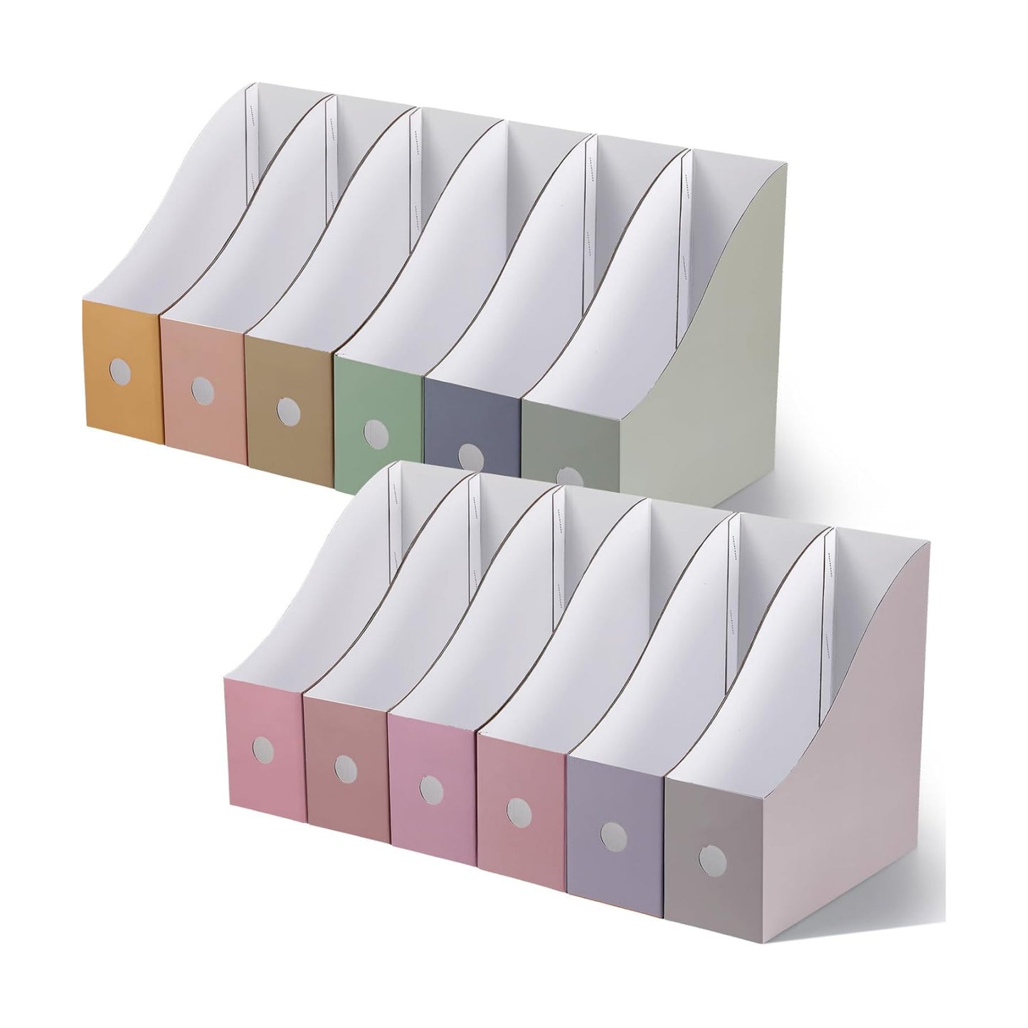 Colarr 12 Pack Cardboard Magazine File Holders Book Bins,Fresh Color | Heavy Duty Magazine Storage Box with Labels