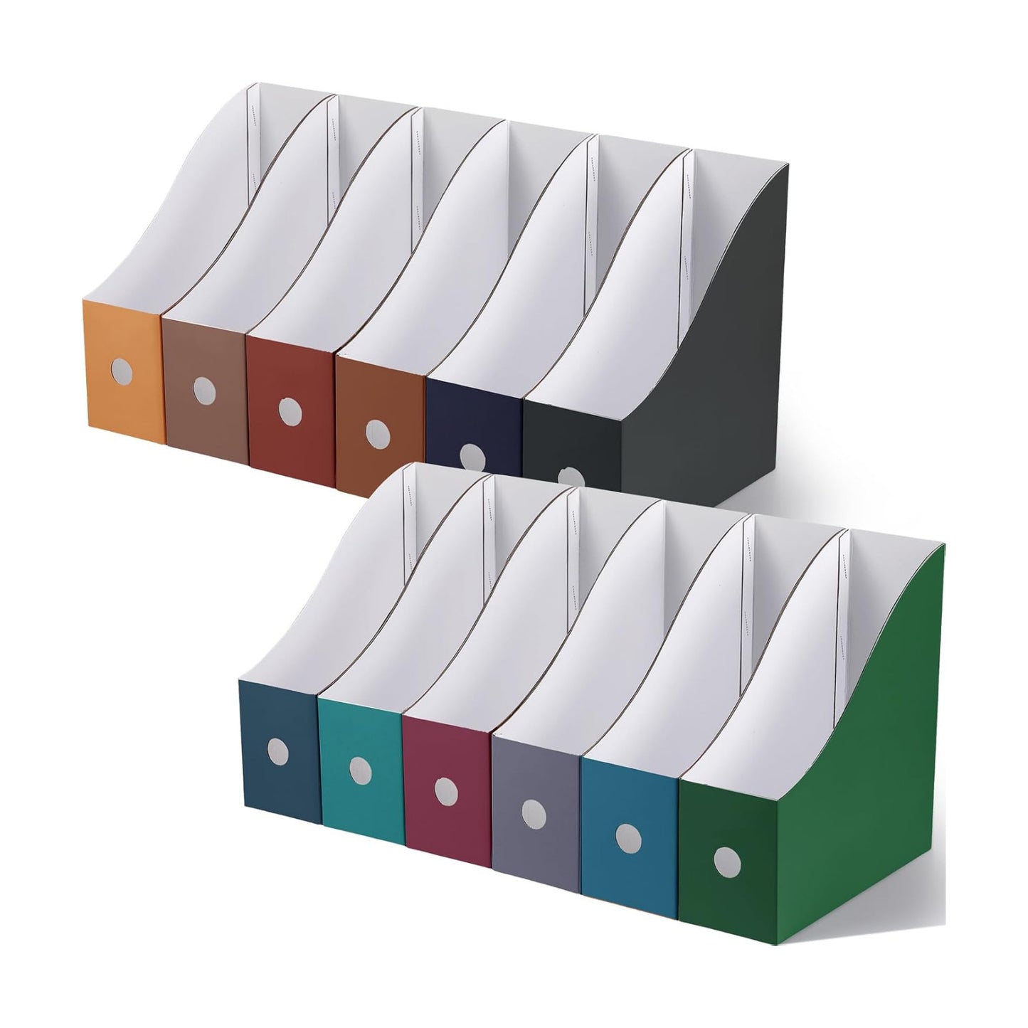 Colarr 12 Pack Cardboard Magazine File Holders Book Bins,Classic Color | Heavy Duty Magazine Storage Box with Labels