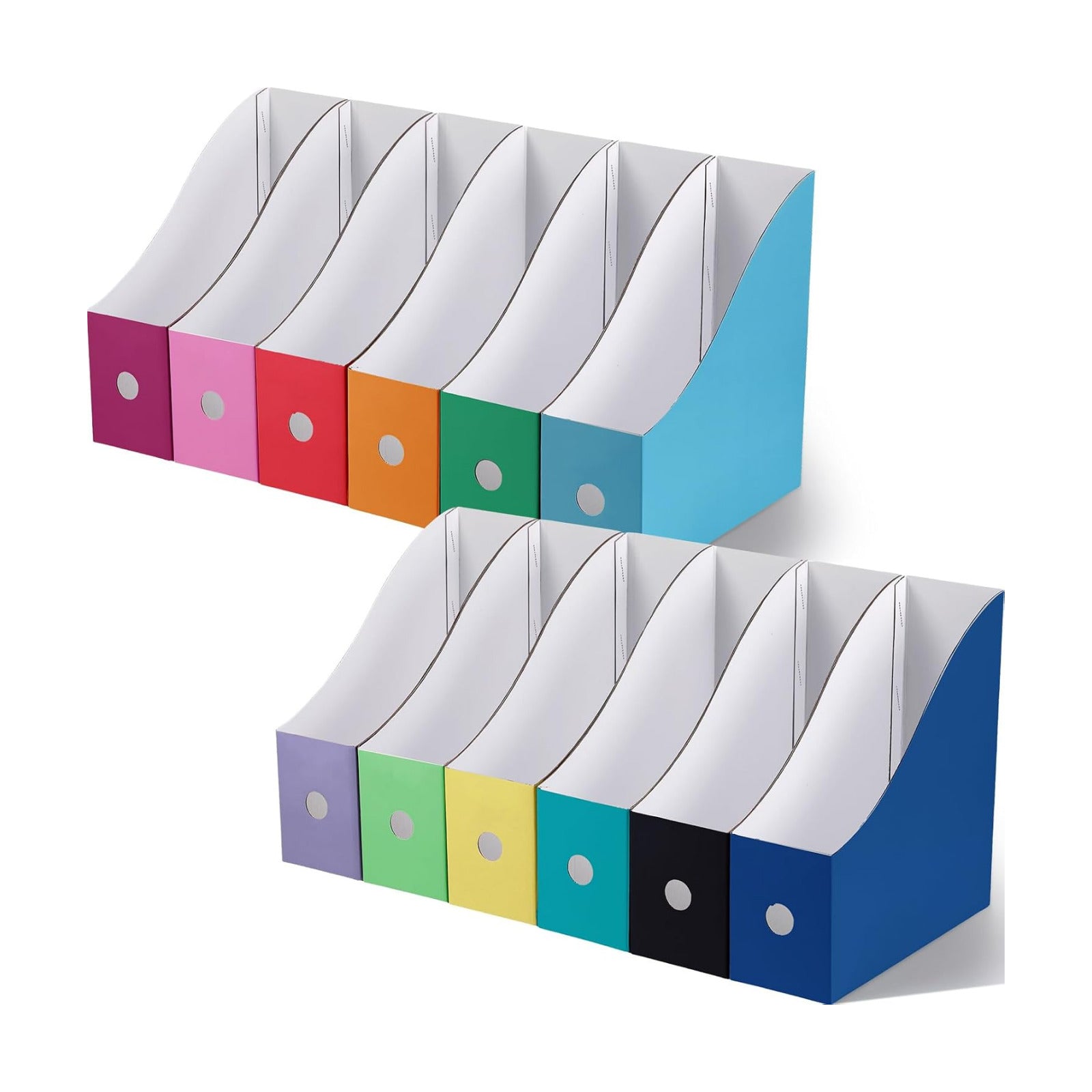 Colarr 12 Pack Cardboard Magazine File Holders Book Bins,Elegant Color | Heavy Duty Magazine Storage Box with Labels