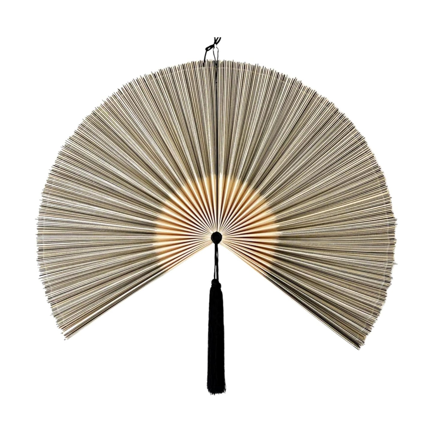 Large Bamboo Fan Wall Art For Boho Hanging Headboard / Gray / 48inch