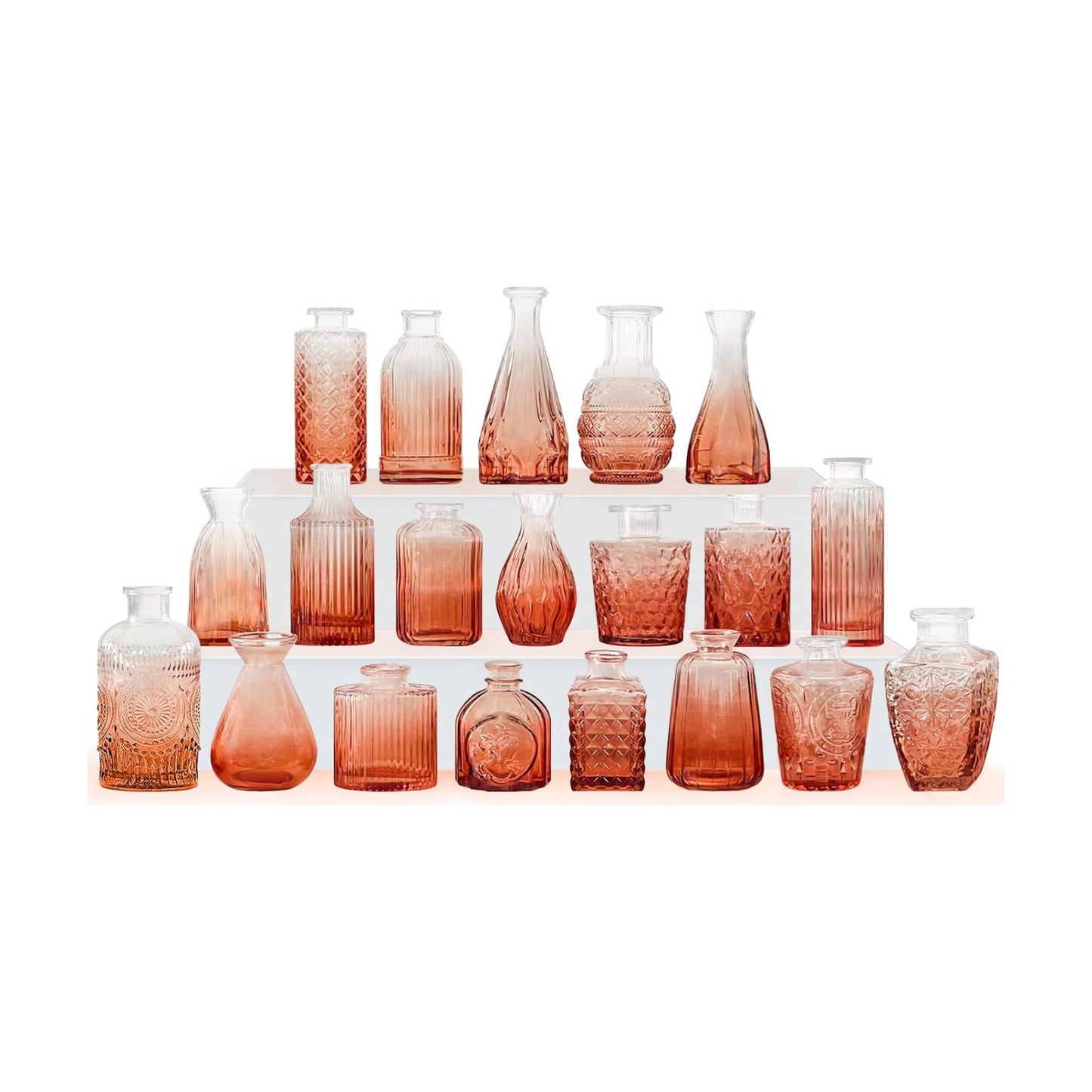 Glass Bud Vase Set / Amber / Clear / Set of 20