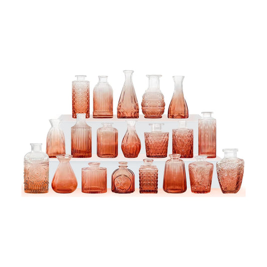 Glass Bud Vase Set / Amber / Clear / Set of 20