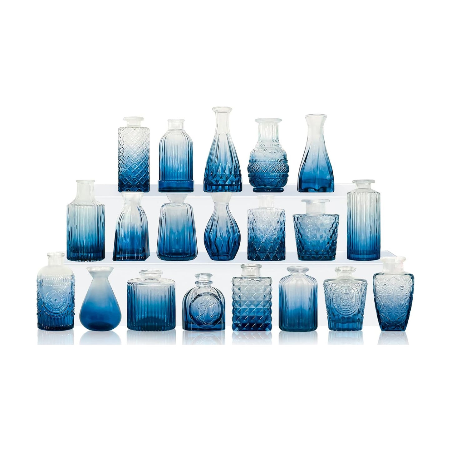 Glass Bud Vase Set / Blue / Set of 20