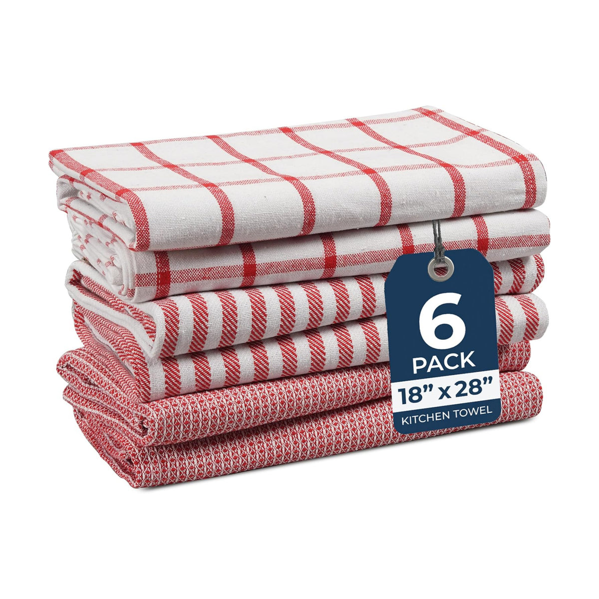 LANE LINEN Kitchen Dish Towels 100% Cotton Soft & Absorbent 6 Pack - Red