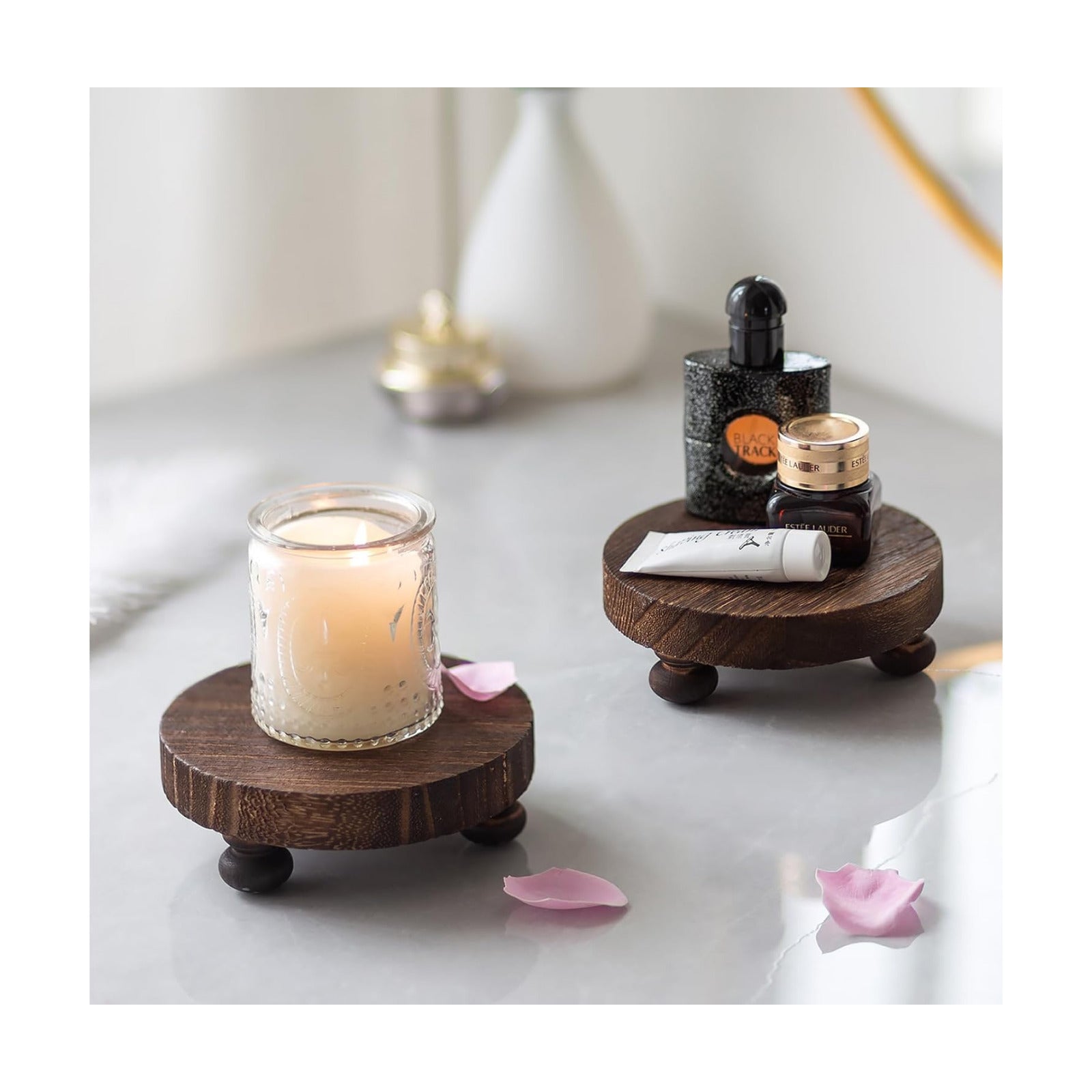 Farmhouse Wood Riser for Display- Rustic Decor Mini Wooden Pedestal Decorative / Brown / Set of 4