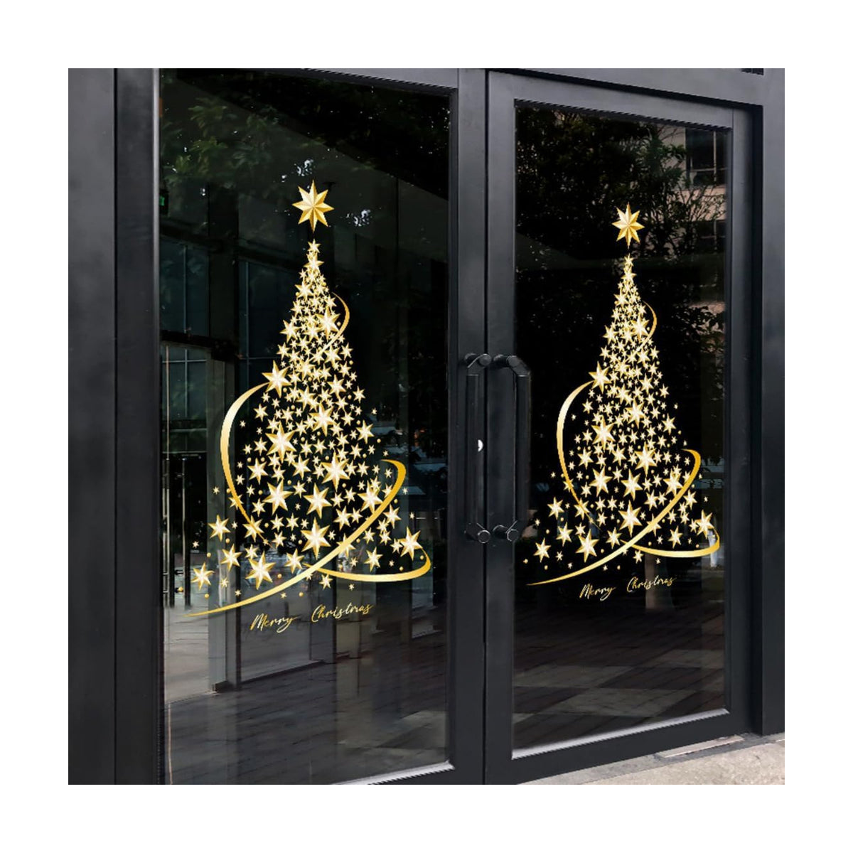 Cityhermit Christmas Tree Window Clings Stickers for Glass, Extra Large Golden Xmas Windows Static Stickers, DIY Wall Window Door Mural Showcase Decal Sticker (2 Pack)