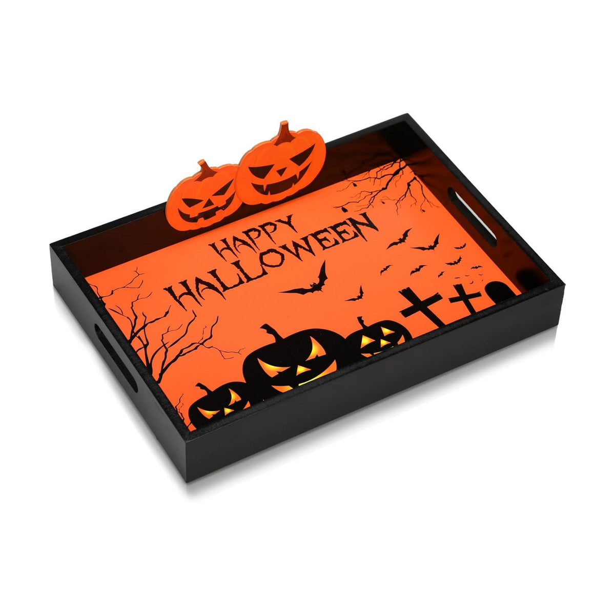 Huwena Halloween Serving Tray with Handles, Decorative, Pumpkin Platters