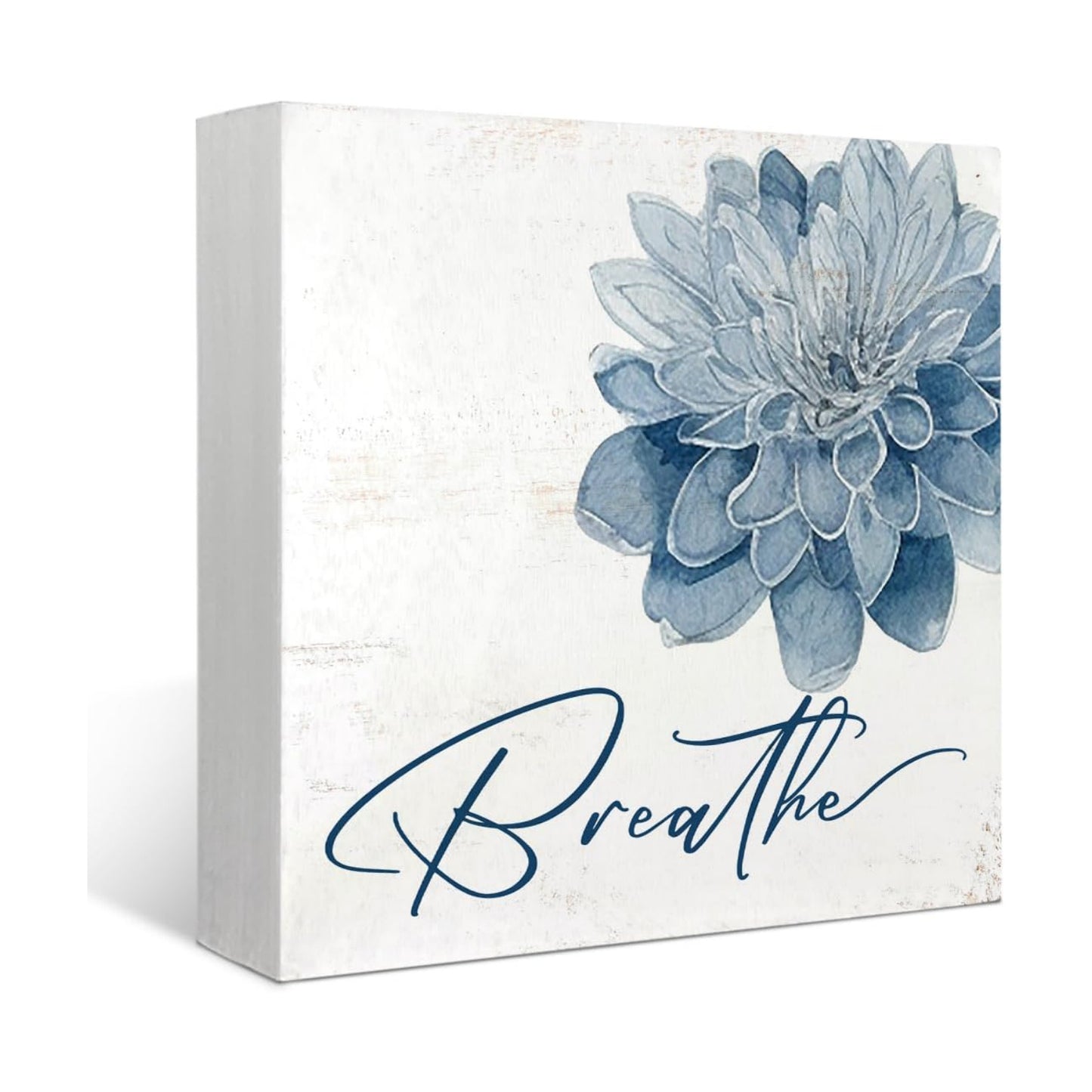 Breathe Flower Wooden Box Sig / Bathroom Sign / Blue