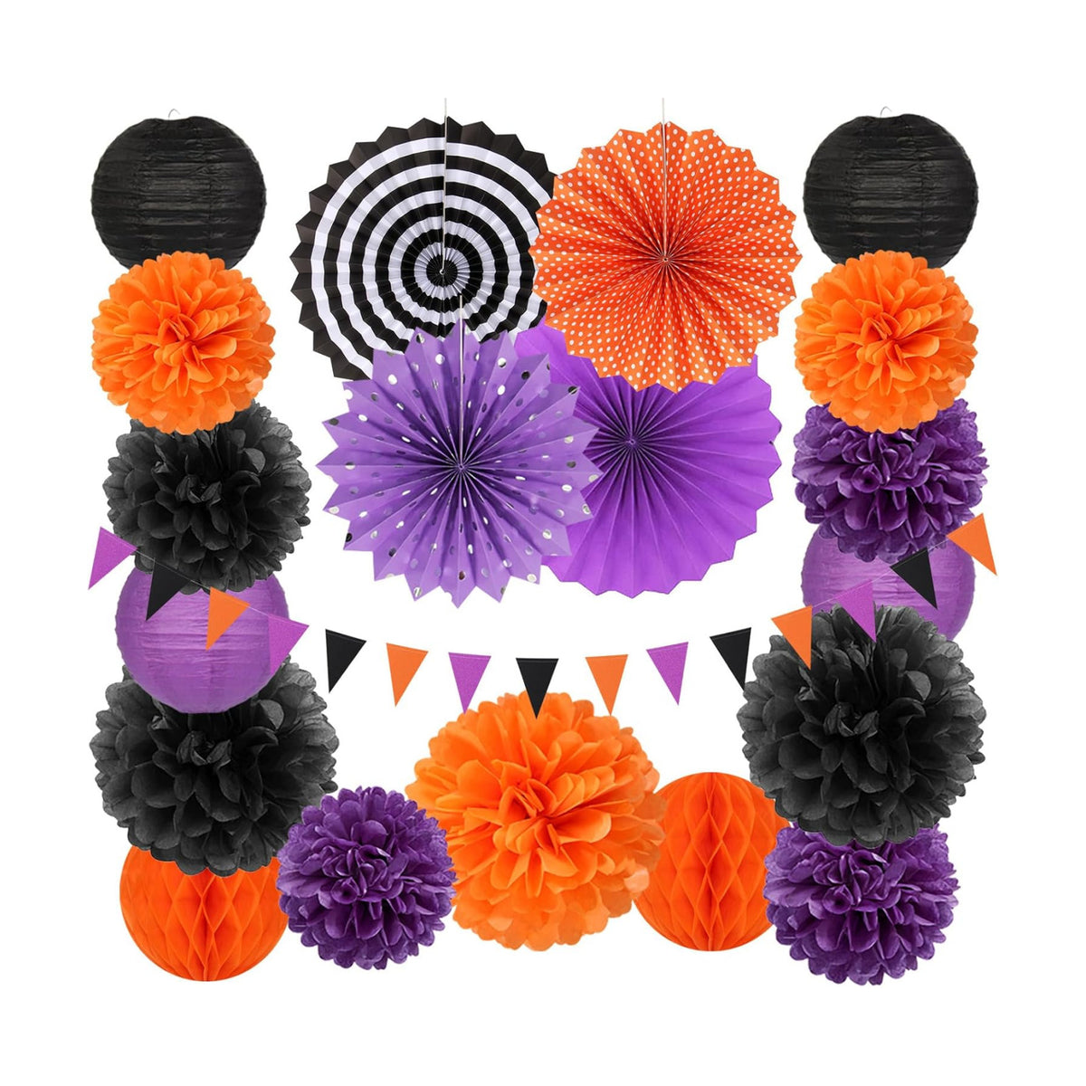 Black Orange Purple Halloween Party-Decorations - 20pcs Paper Lanterns Fans,Tissue Pom Poms,Honeycomb Balls, Birthday Baby Bridal Shower Graduation Wedding Hotel Transylvania Decor Burgleda