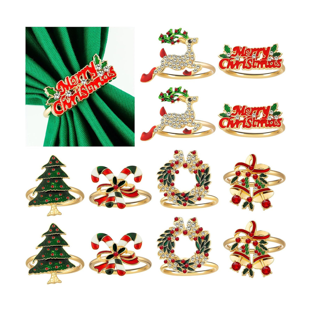 12 Pcs Christmas Napkin Rings Holiday Napkin Holders