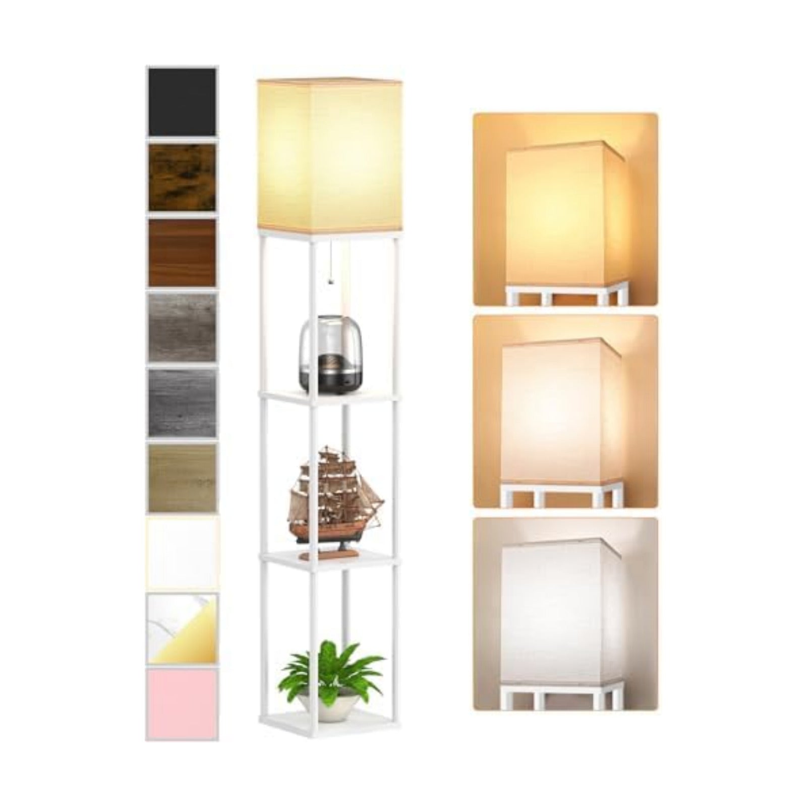 Floor Lamp with Shelves for Living Room White, Shelf Floor Lamp with 3 CCT LED Bulb, Corner Display Standing Column