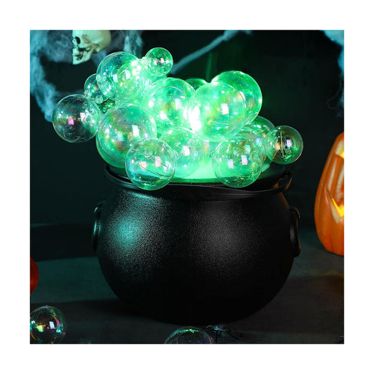 Jenaai 96 Pcs Halloween Bubbling Cauldron Set with 40 Ball Ornaments 2 Lights String 20 g Spider Webs 2 Fake Spider 50 Adhesive Points for Party(Warm White, Green)