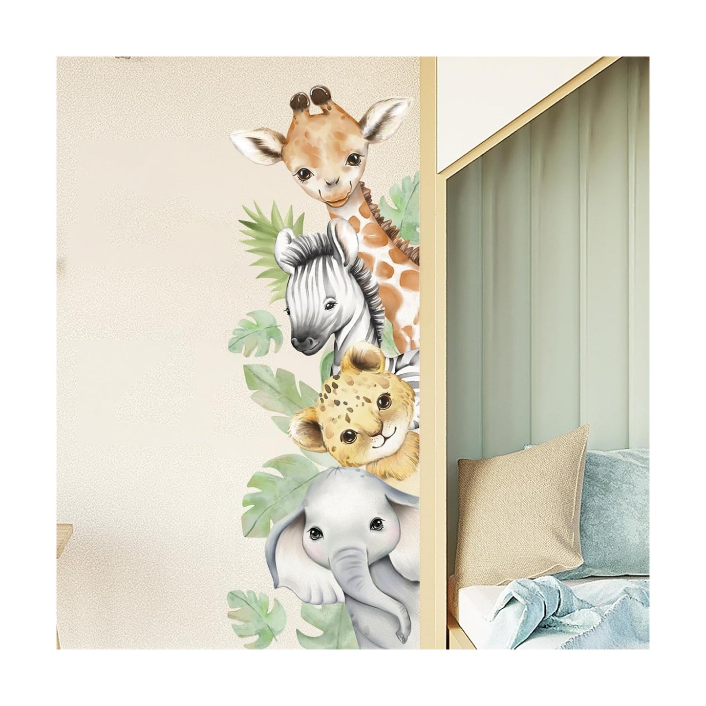 Watercolor Animal Wall Decals Jungle Animal Wall Stickers Tiger / Style 4-left / 44.88 x 15.75