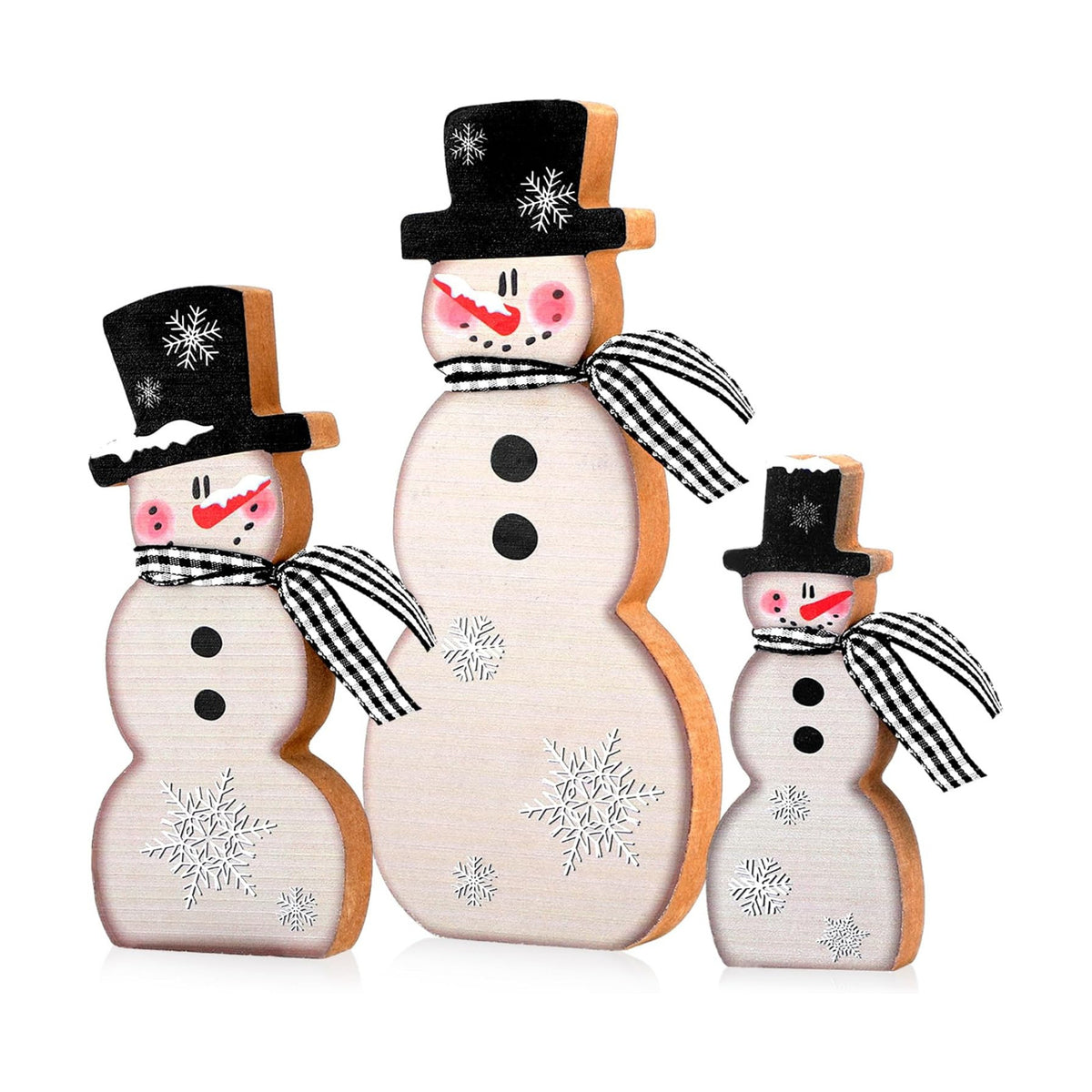 Suzile 3 Pcs Winter Table Decorations Wooden Centerpiece Block Signs Tiered Tray Desktop Figurine for Indoor Fireplace Mantel Home Decor Holiday Xmas(Black,Snowman)
